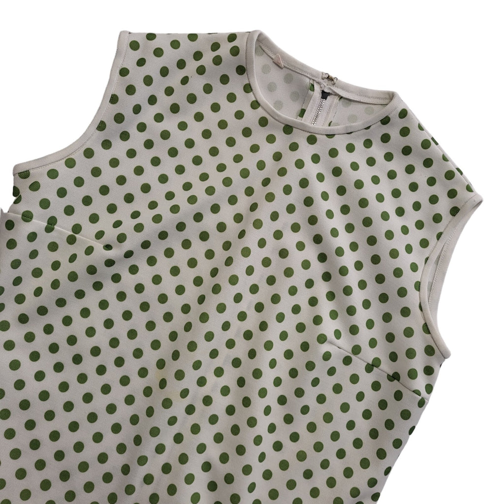 Vintage 70s Whit & Green Polka Sleeveless Dress Uk Women's Size 14