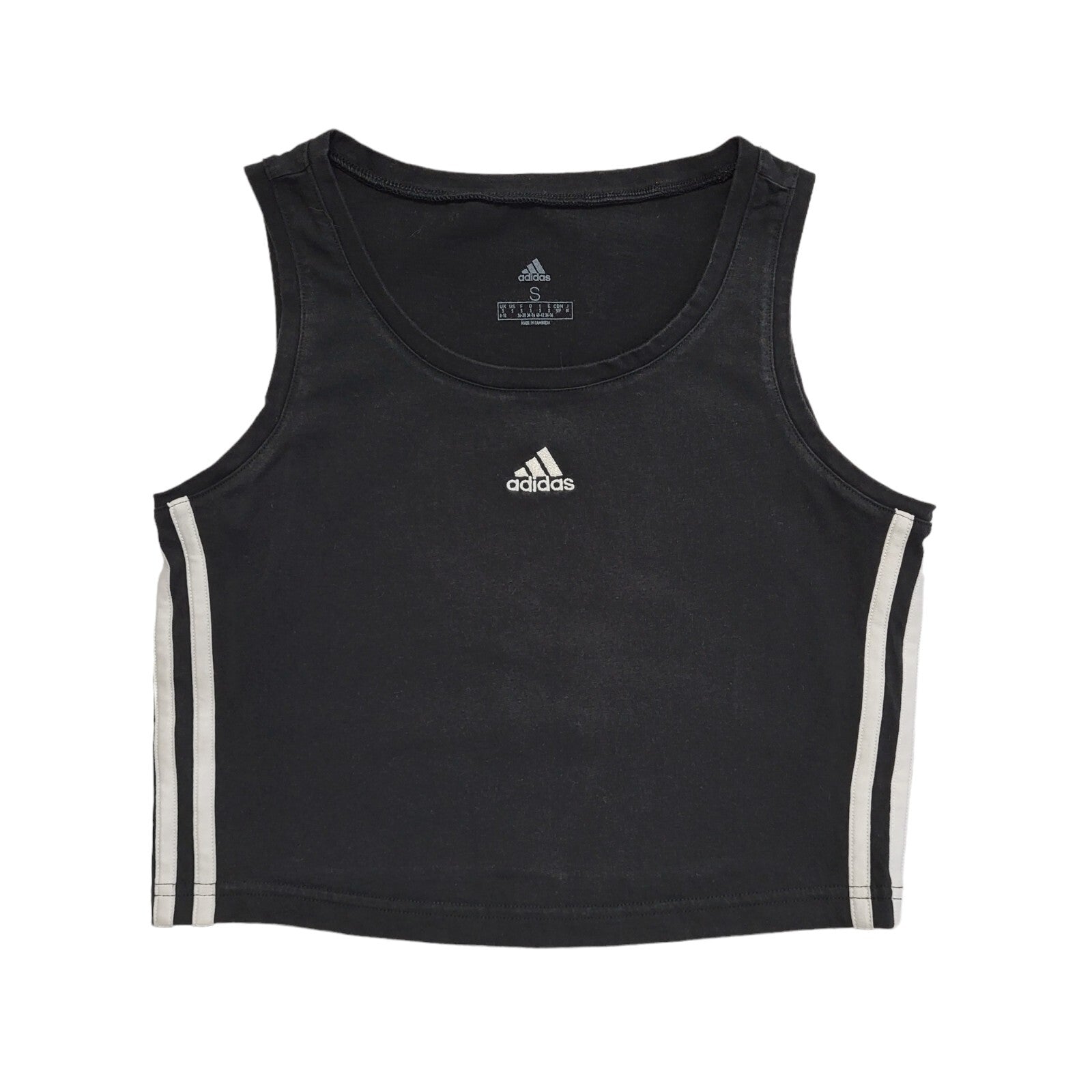 Adidas Vintage Y2K Black Cropped Sports Sleeveless Tank Top Womens UK Size S