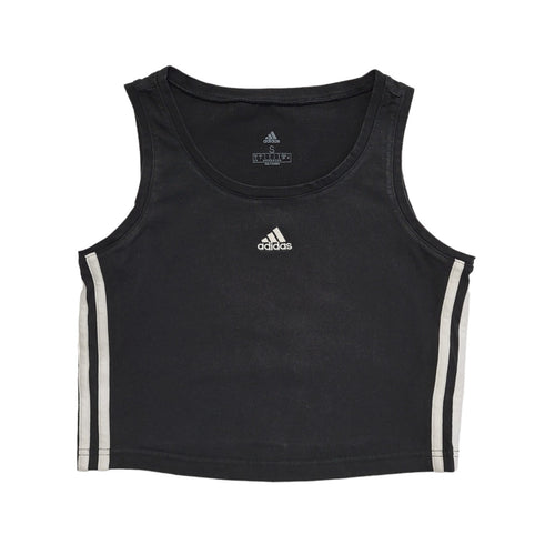 Adidas Vintage Y2K Black Cropped Sports Sleeveless Tank Top Womens UK Size S