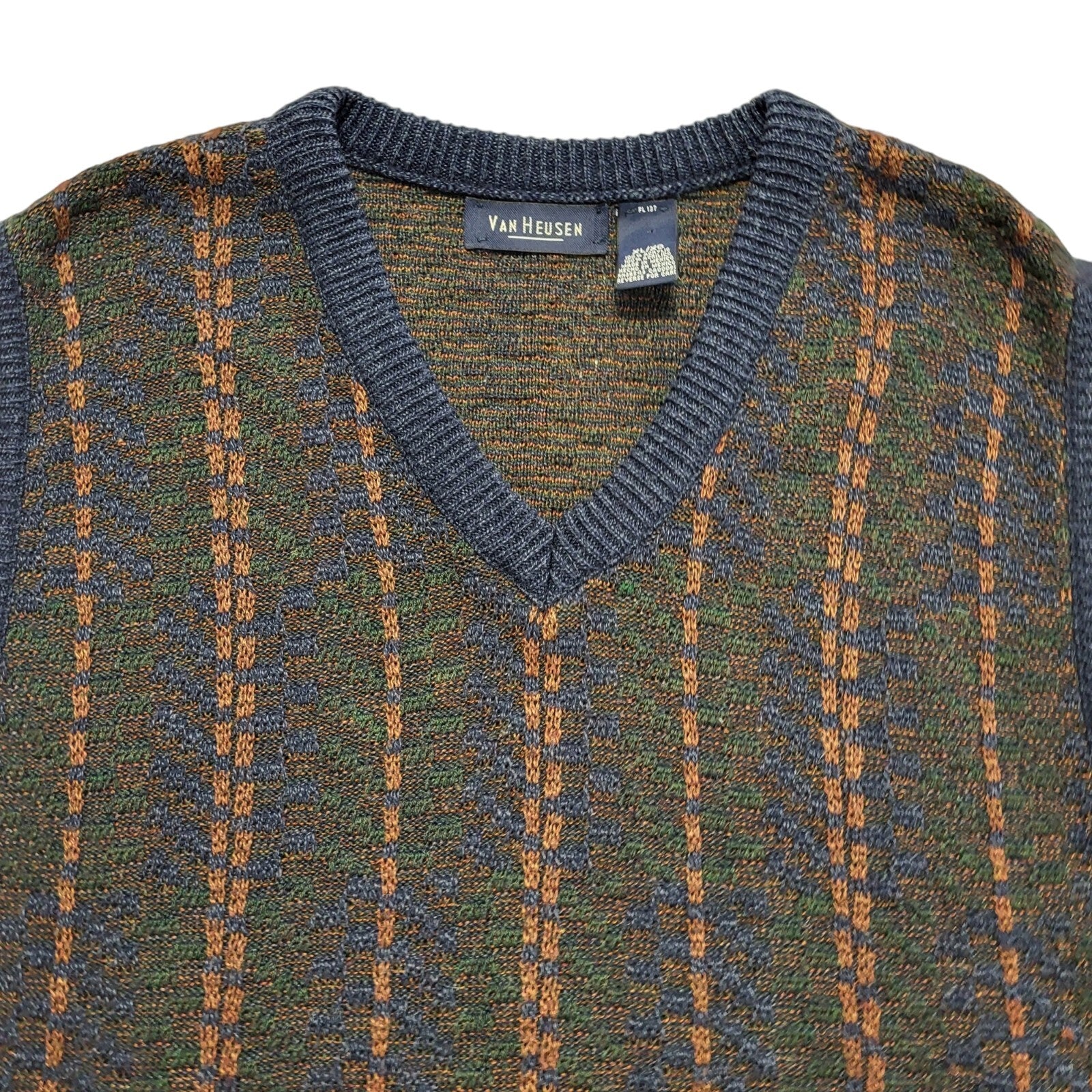 Van Heusen Vintage 80's Green Blue Knit Acrylic Jumper Tank Top Men's Size XL
