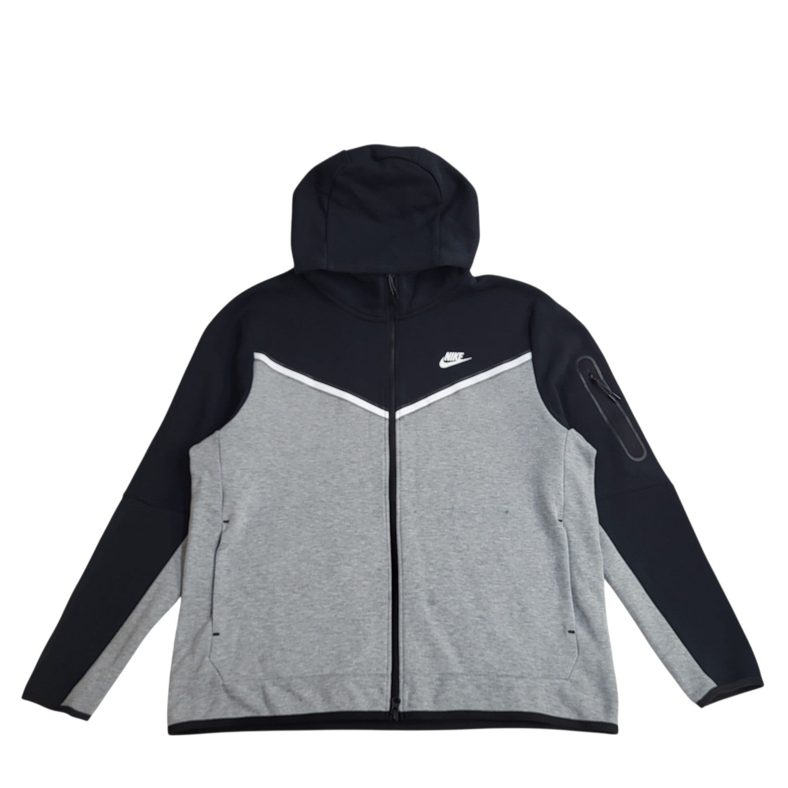 Nike Grey Black Y2K Full Zip Sports Hoodie UK Men's Size XL