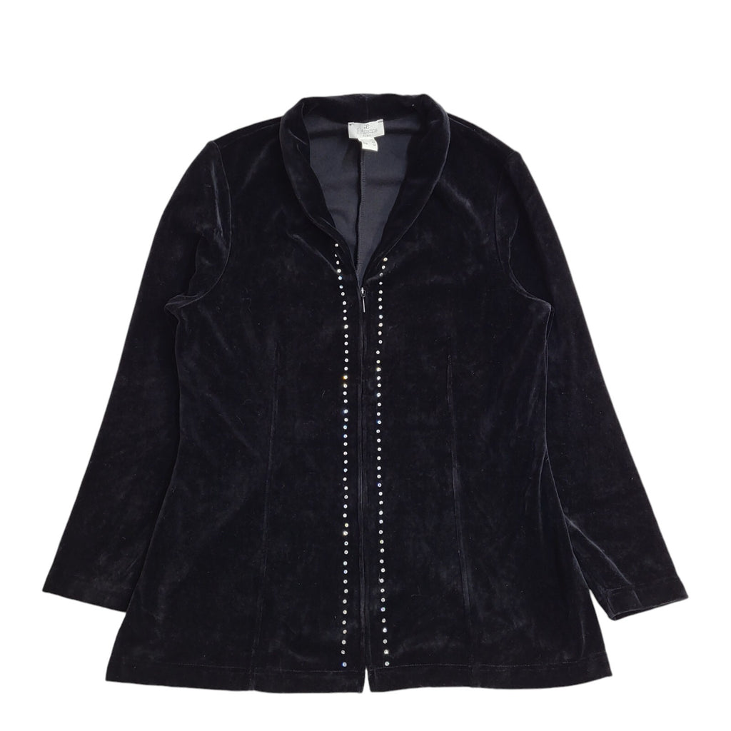 Elegance 90s Vintage Black Velvet Diamante Jacket UK Women's Size 14