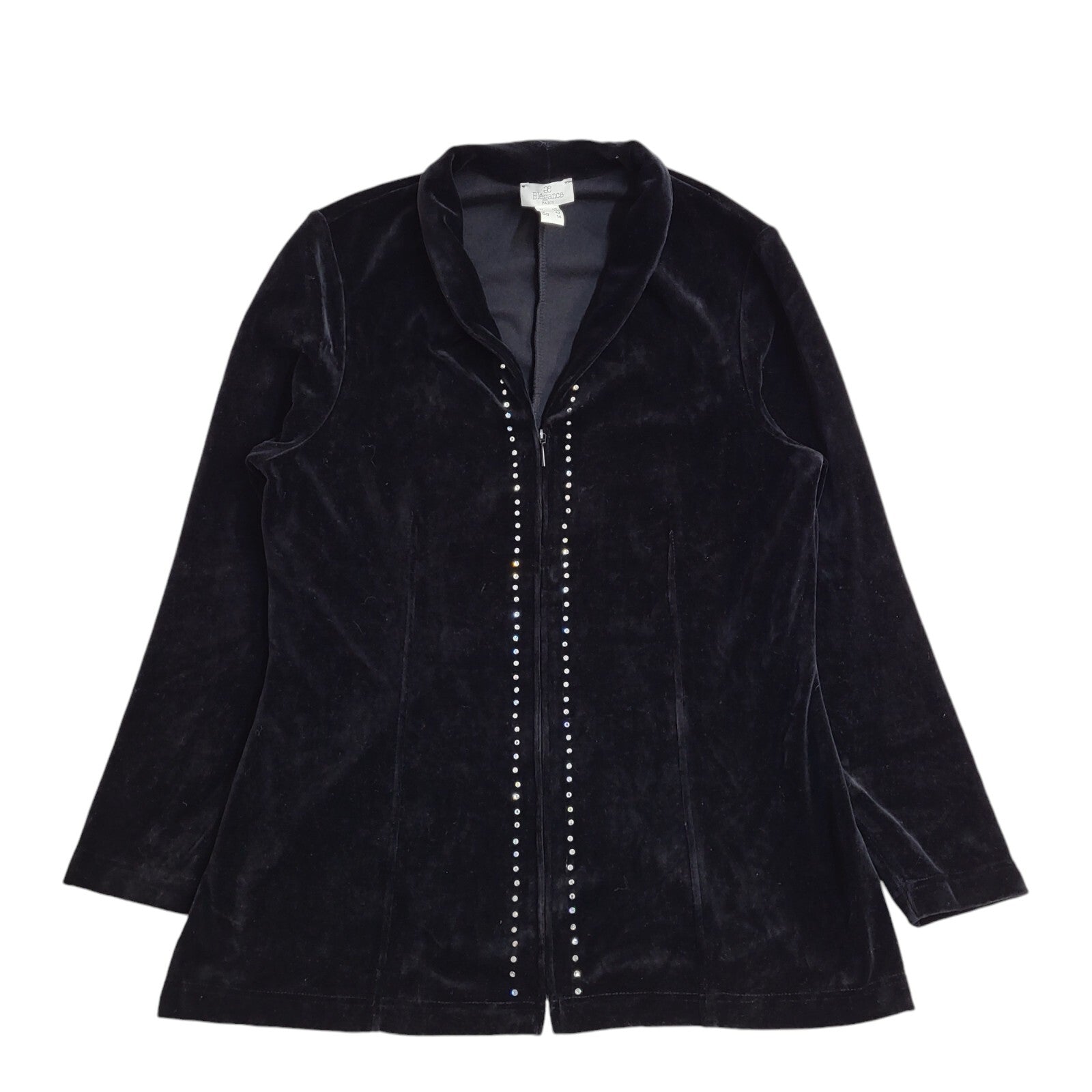 Elegance 90s Vintage Black Velvet Diamante Jacket UK Women's Size 14