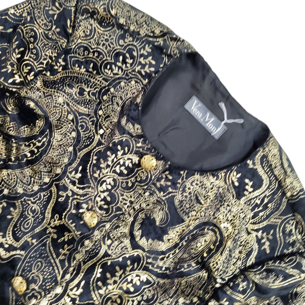 Vera Mont Black & Gold Abstract Cropped Jacket UK Women's Size L