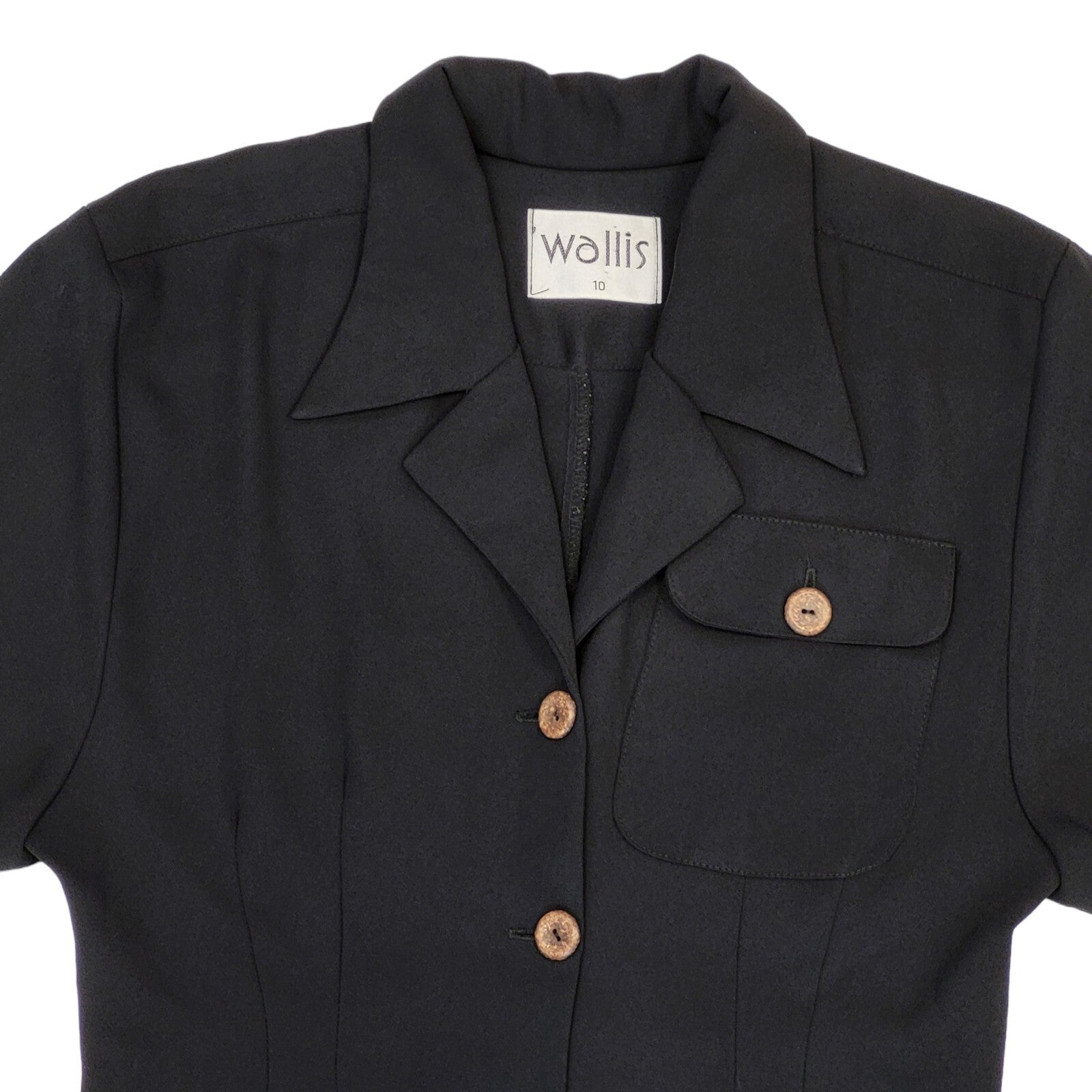 90s Vintage Wallis Black Buttoned Collared Daywear Dress Women's Size 10