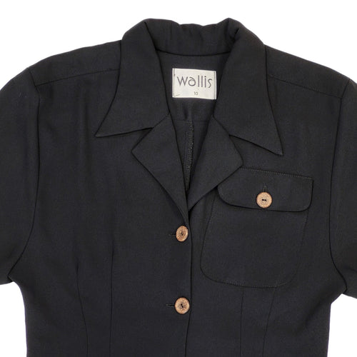 90s Vintage Wallis Black Buttoned Collared Daywear Dress Women's Size 10