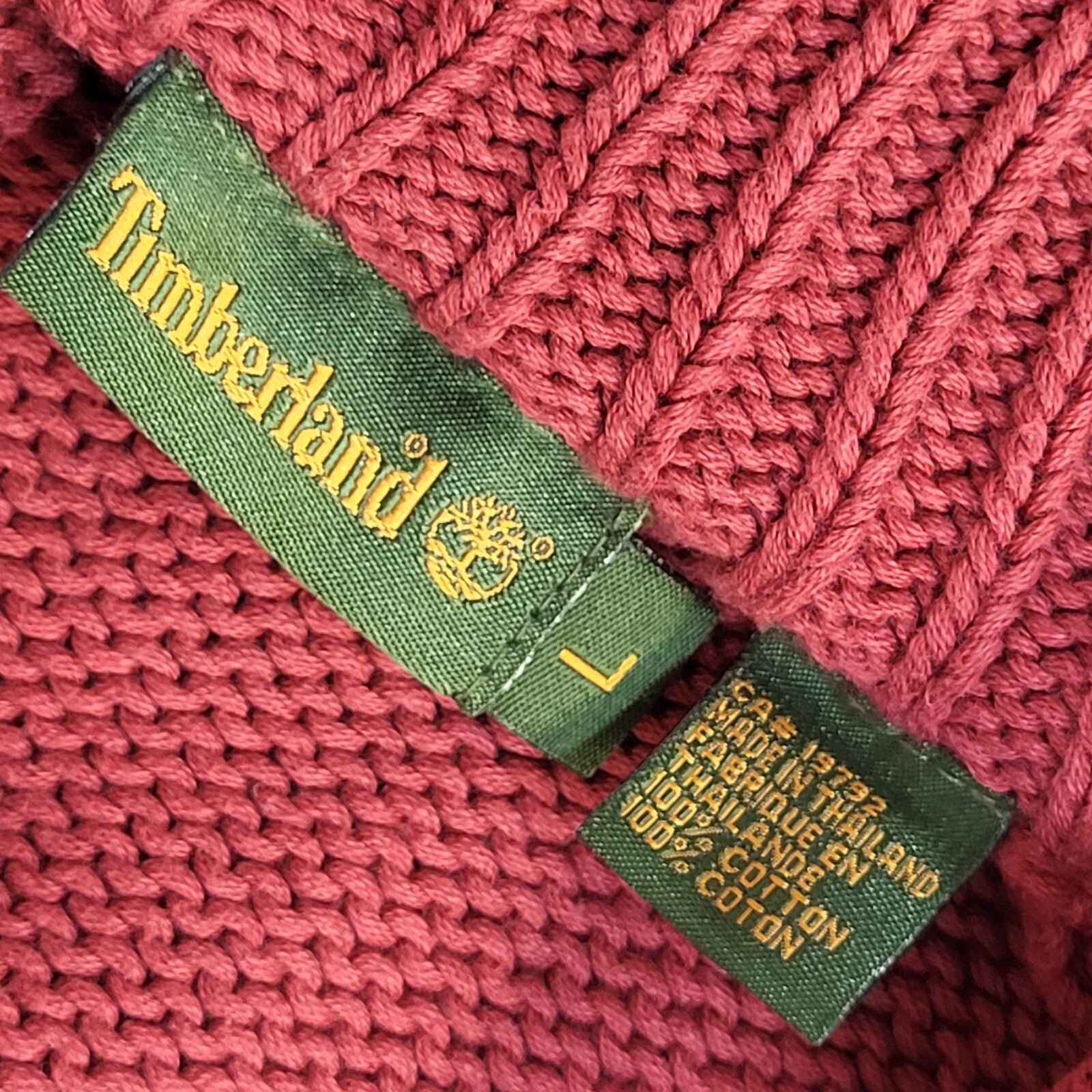 Timberland Y2K Red 1/4 Zip High Neck Long Sleeve Jumper Men's UK Size L