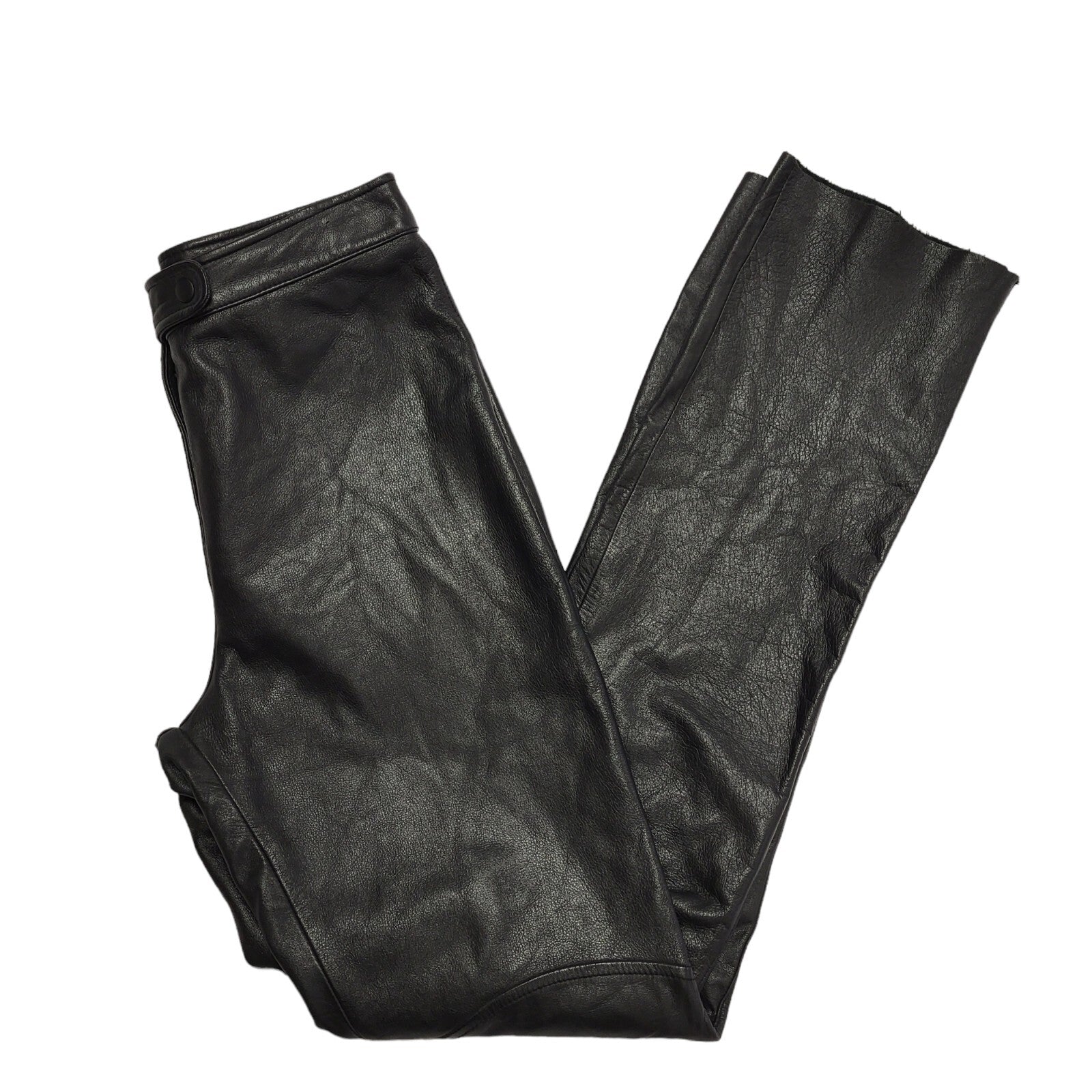 Wilsons Maxima 90s Straight Leg Black Leather Trousers Uk Women's 10 W28 L34