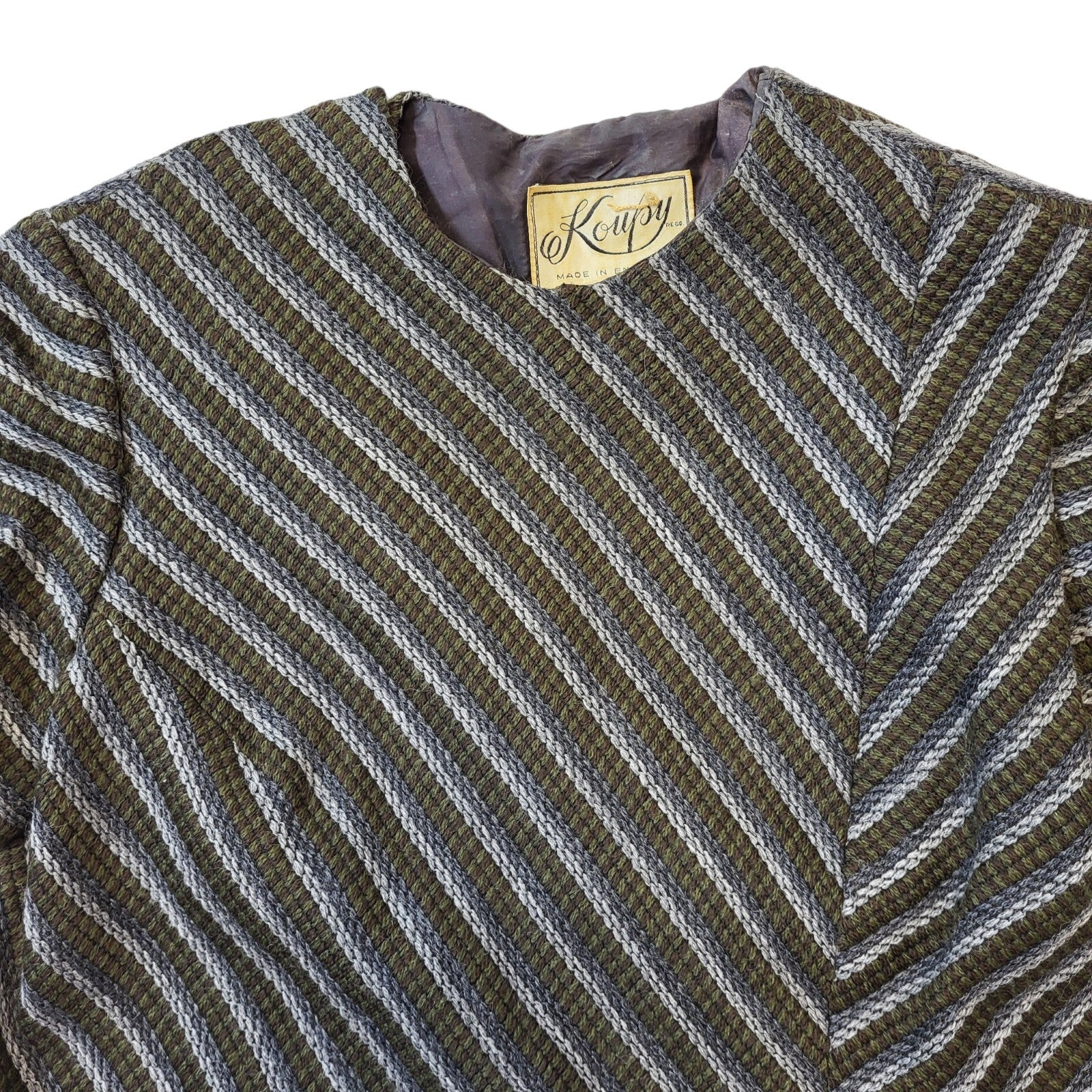 70s Vintage Koupy Grey & Brown Striped Jacket & Dress Women's Size 14 Eu 42