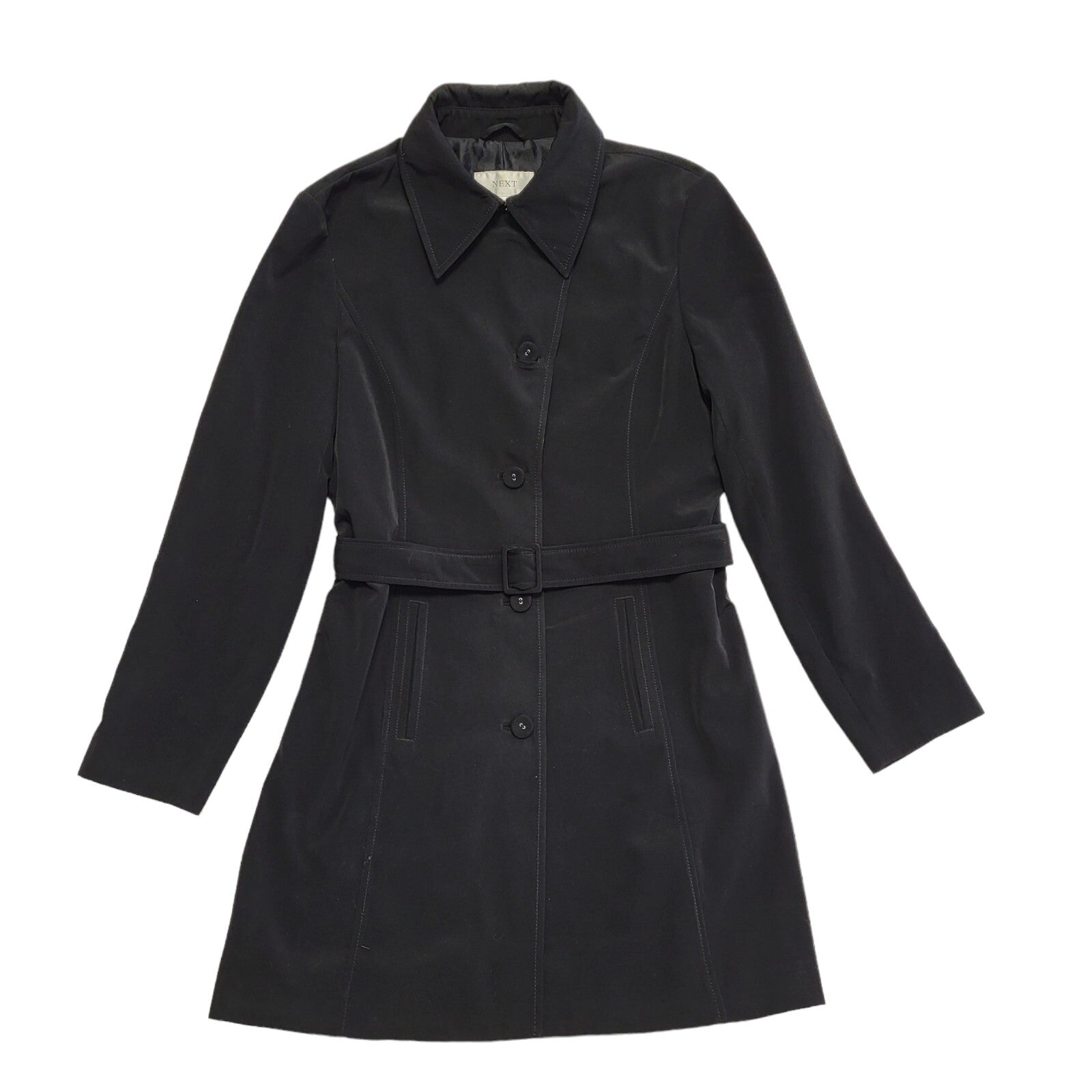 Next Black Vintage 90s k Button & Belt Rain Coat Uk Women's Size 12