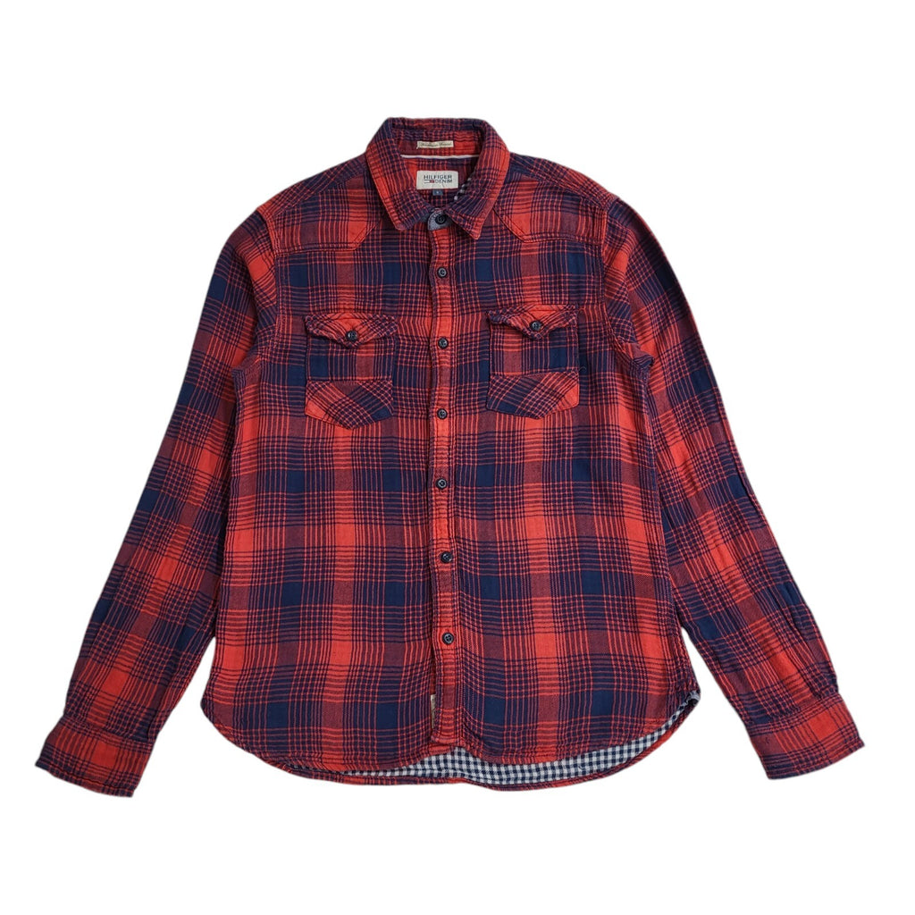 Tommy Hilfiger Vintage 90's Red & Blue Checked Long Sleeve Shirt Men's UK S