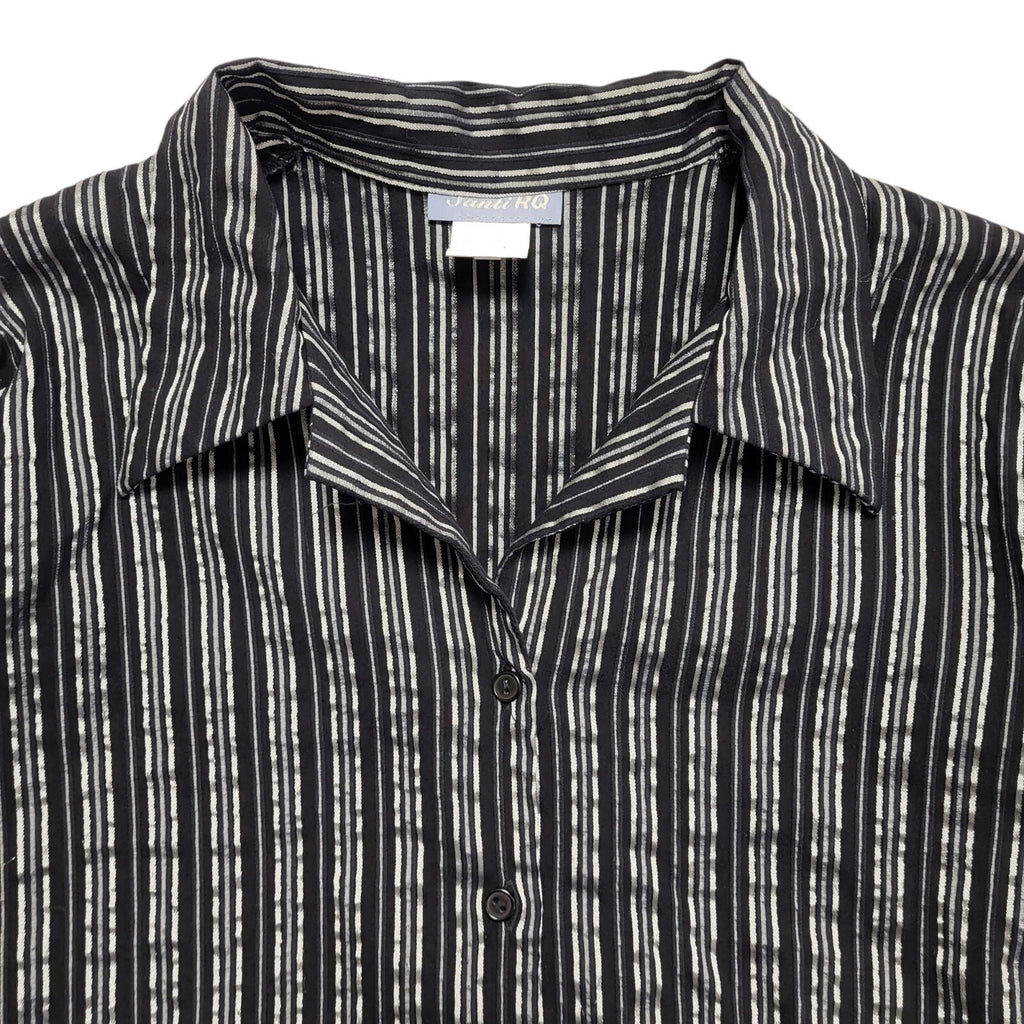 Santi RQ Vintage 80's Black & Silver Striped 3/4 Sleeve Shirt Womens UK 18
