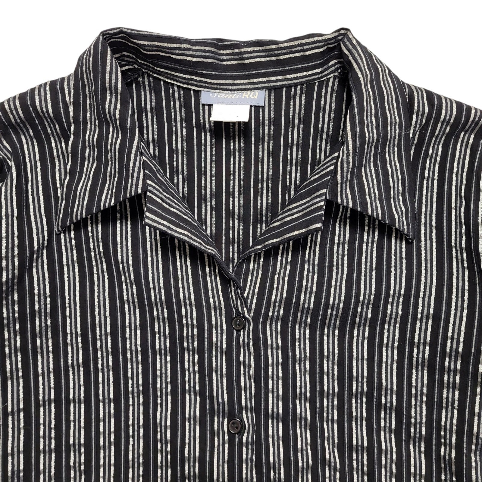 Santi RQ Vintage 80's Black & Silver Striped 3/4 Sleeve Shirt Womens UK 18