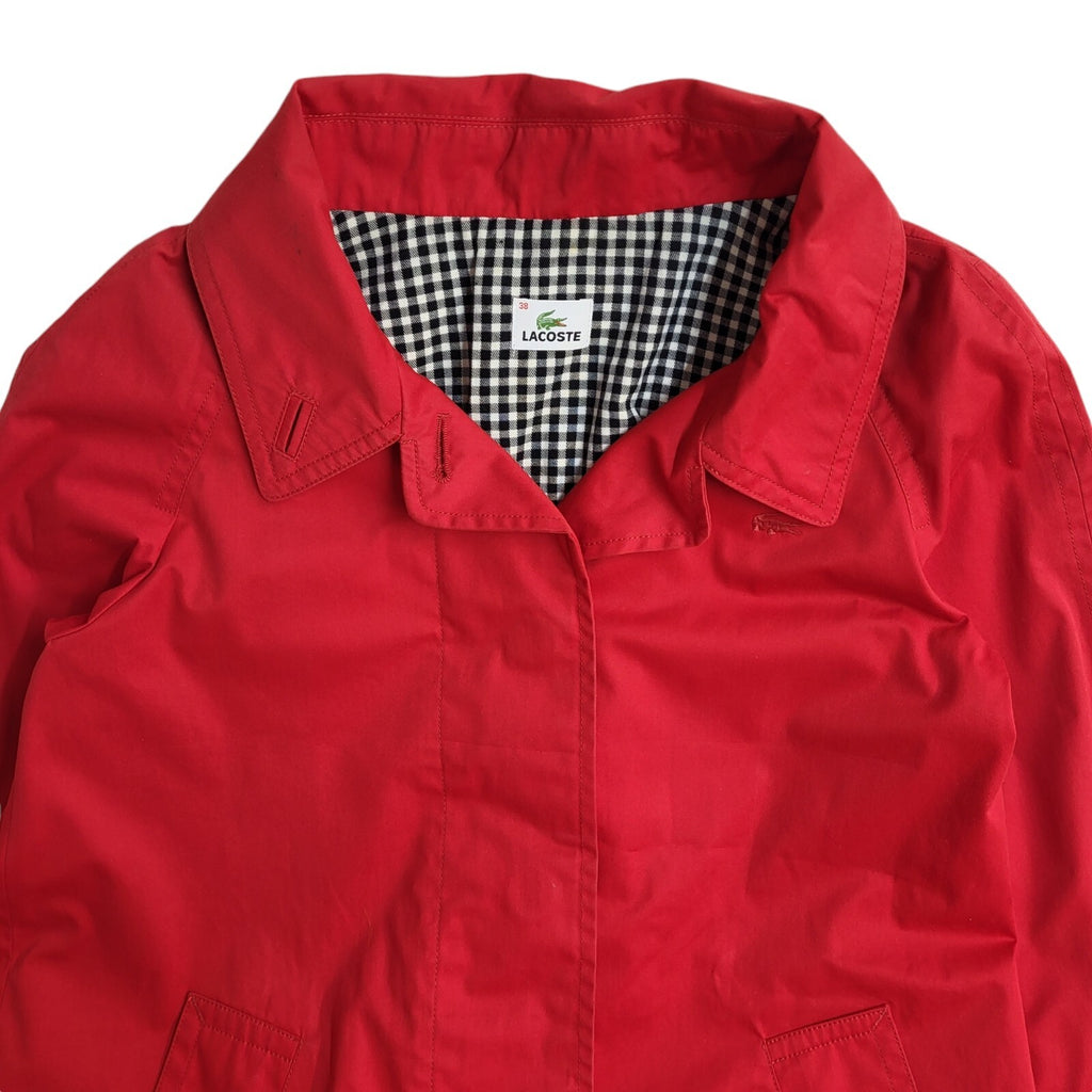 Lacoste Vintage 90's Red Long Collared Button Front Coat Women's Uk 10