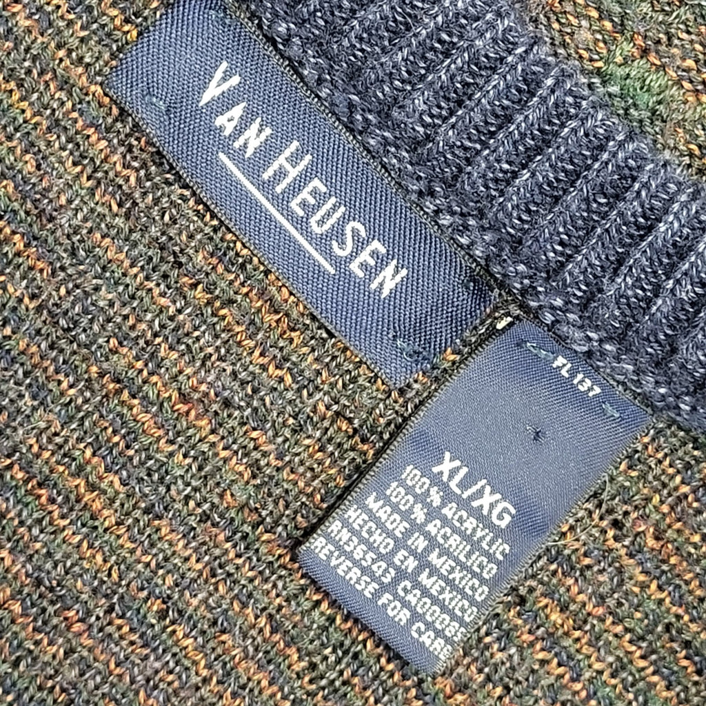 Van Heusen Vintage 80's Green Blue Knit Acrylic Jumper Tank Top Men's Size XL