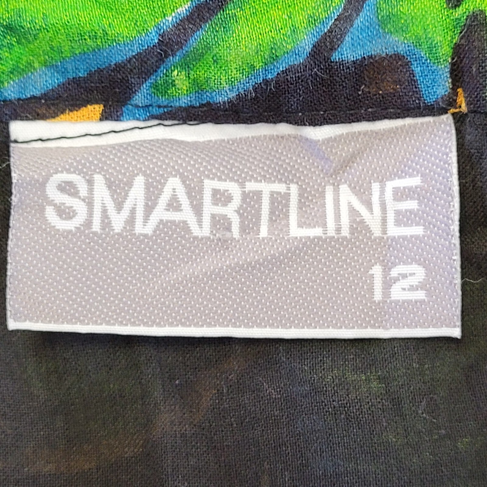 Smartline 90s Vintage Black & Green Floral Print Dress Women's Size 12