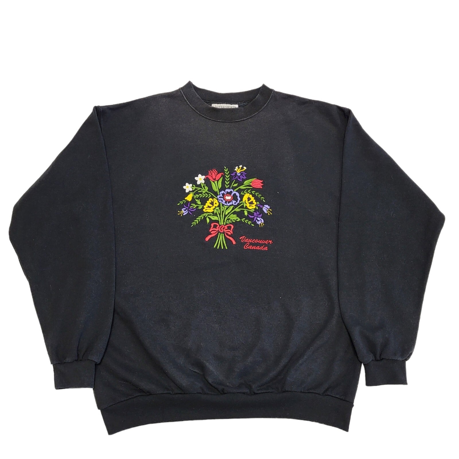 Supershirts Flower Print 80s Vintage Black Cottagecore Sweatshirt Women's Size L