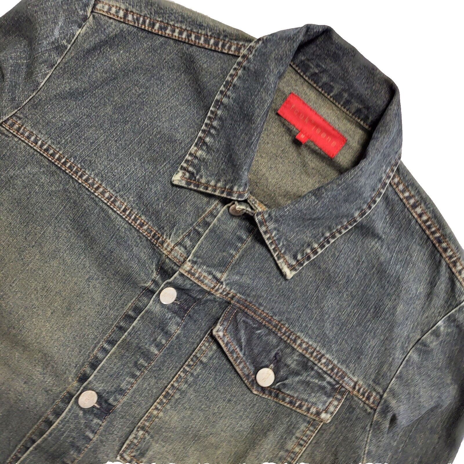 FCUK Vintage 90's Blue/Brown Button Up Collared Denim Jacket Men's UK Size M