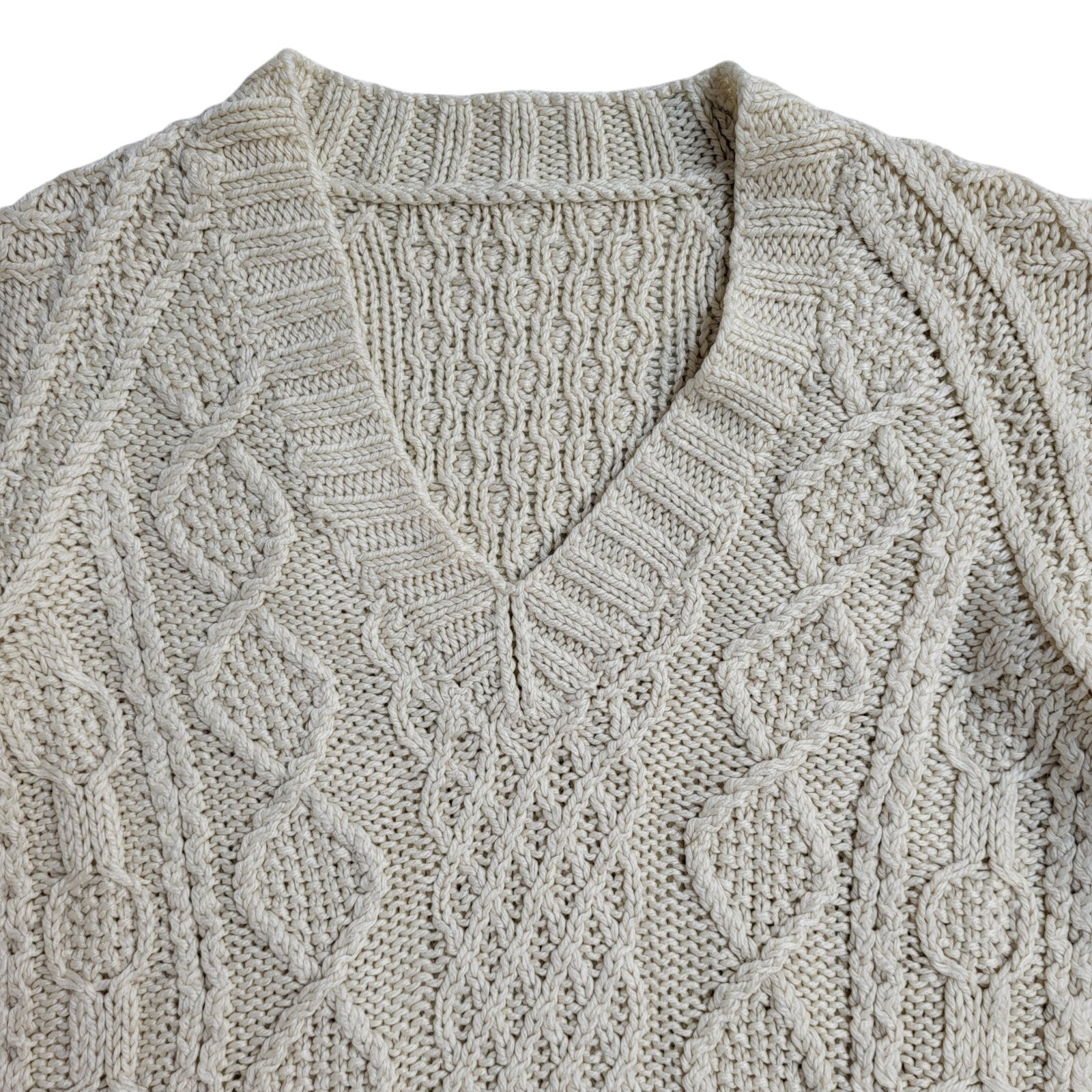 Vintage 90's V-Neck Cream Knit Jumper UK Women's Size 12