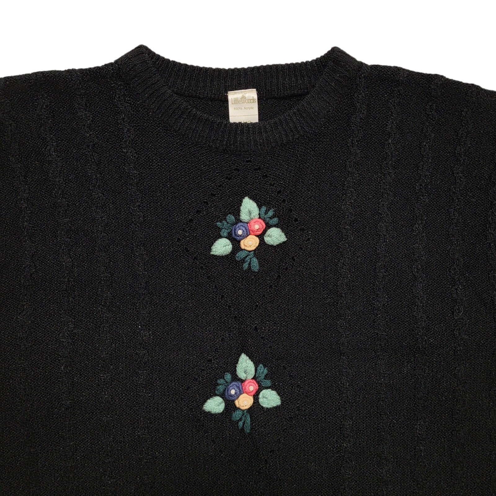 Littlewoods Vintage 80's Black Floral Knit Jumper UK Womens Size 14/16