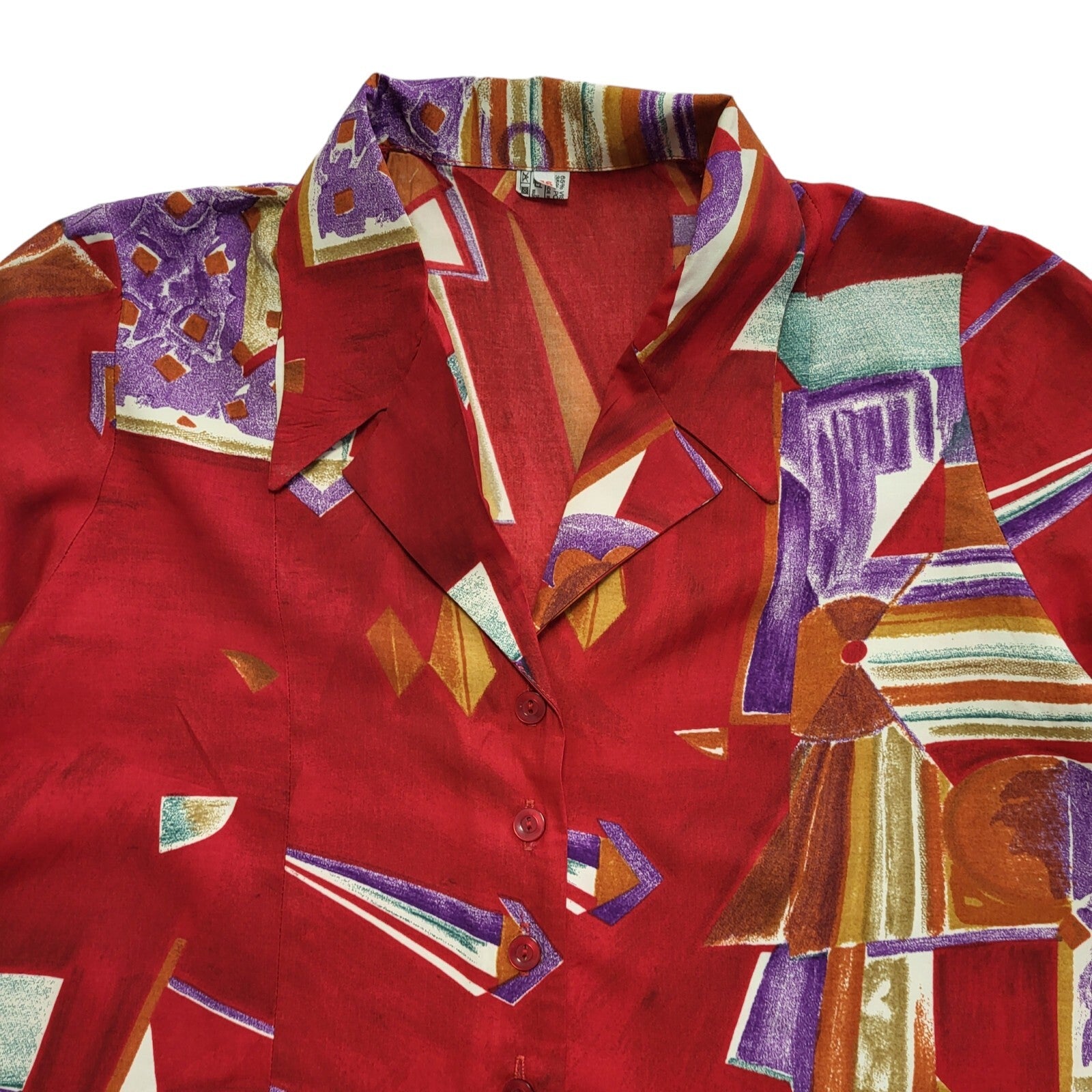 Vintage 90's  Red Short Sleeve Round Neck Womens Shirt UK Size 16