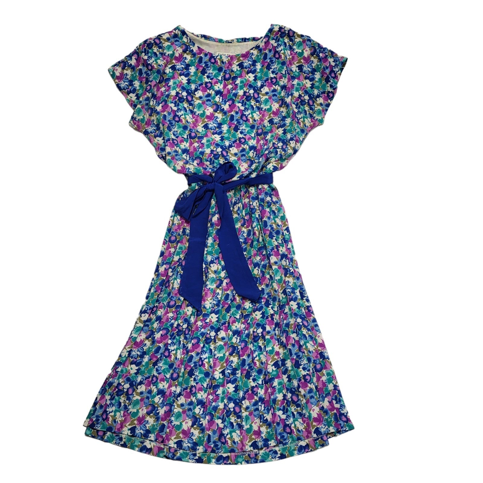 Dolina Vintage 80's Blue Purple Floral Daywear Dress Uk Women's Size 18
