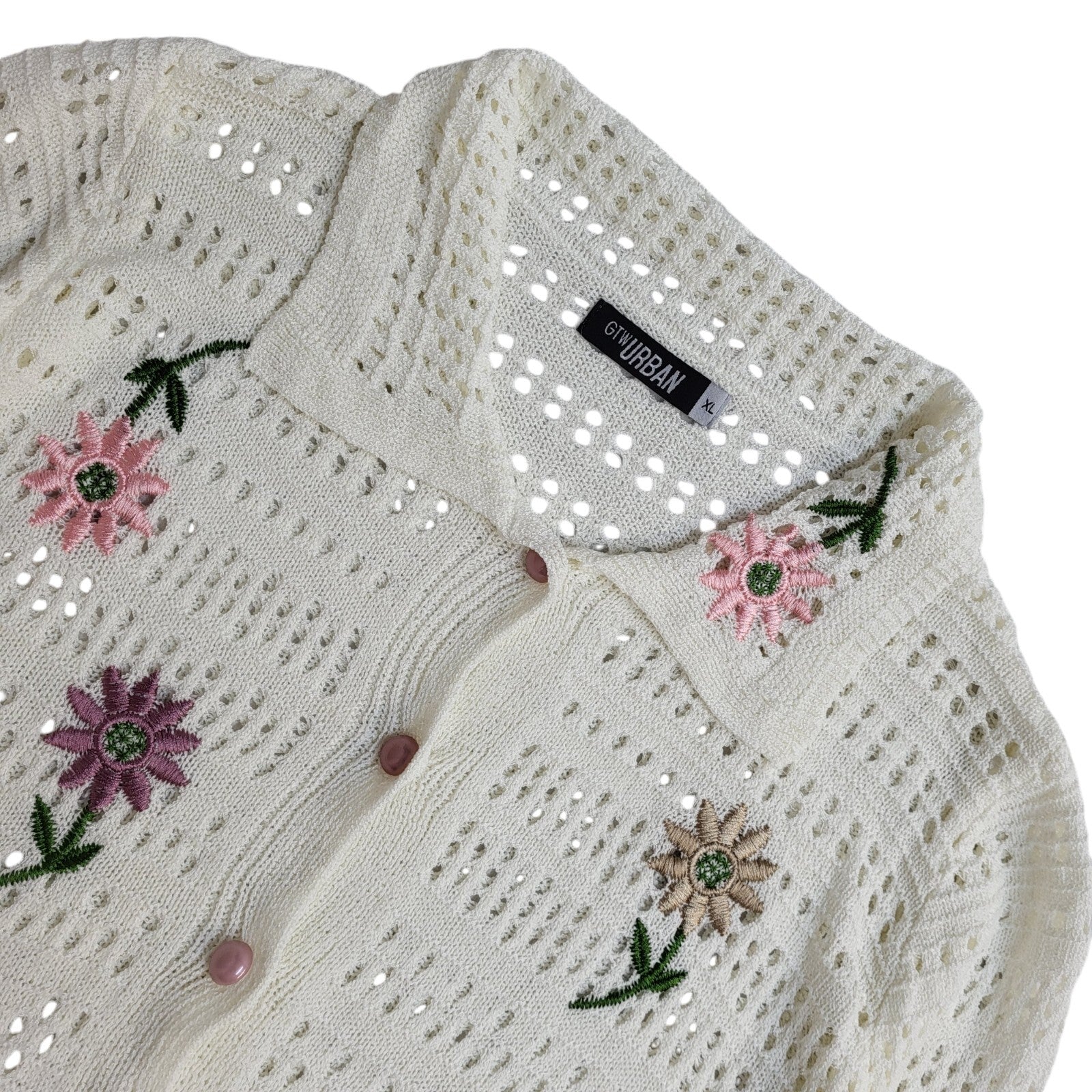 GTW Urban 80s Vintage White Floral Button Up Cardigan UK Women's Size XL