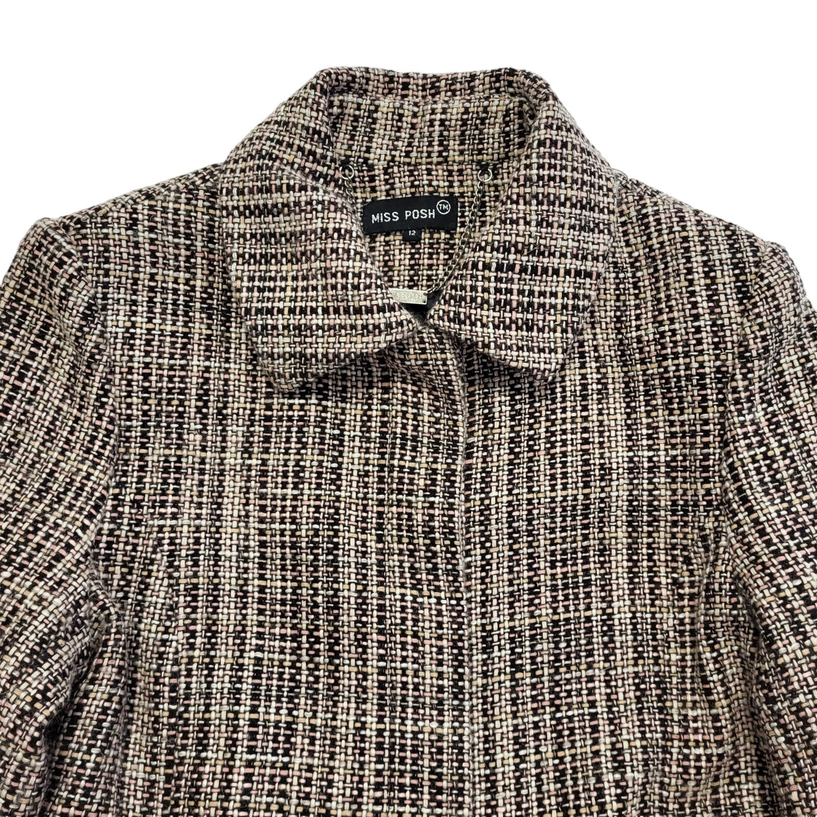 Miss Posh Vintage 90s Brown Pink Button Rain Coat Women's Size 12