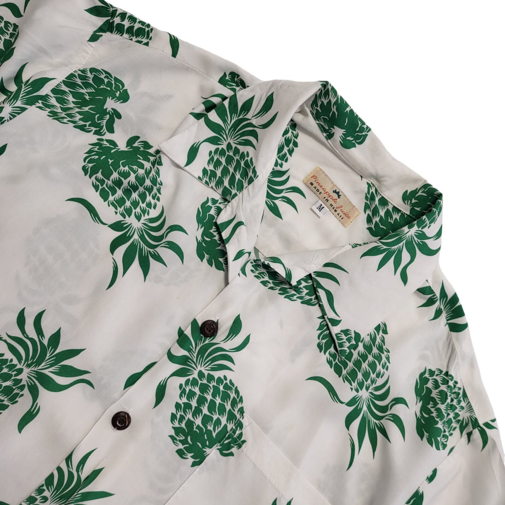 Pineapple Juice Vintage 80's  Green White Hawaiian Shirt Mens UK XL (USA M)