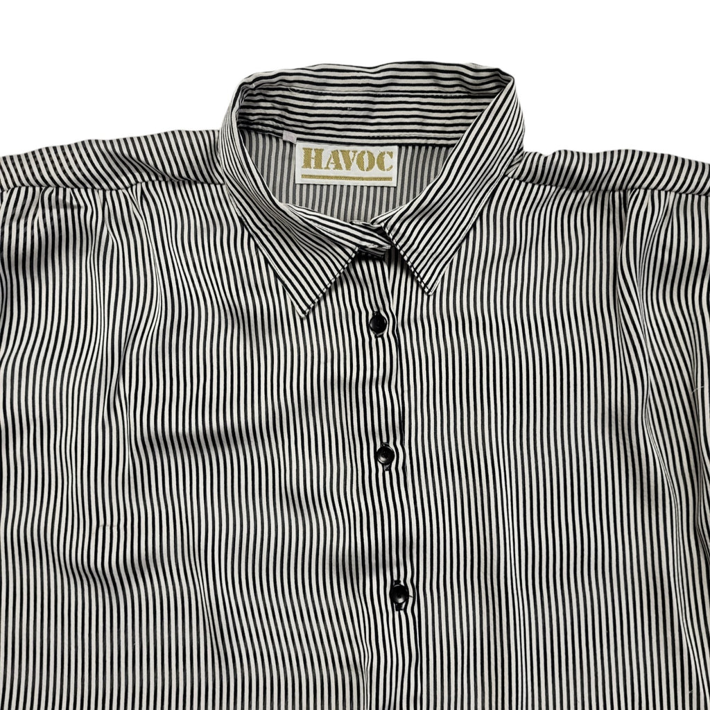 Havoc 80s Vintage Black & White Striped Button Shirt Womens UK Size 18