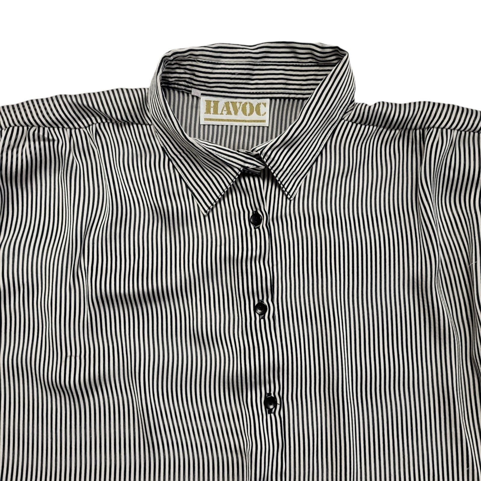 Havoc 80s Vintage Black & White Striped Button Shirt Womens UK Size 18