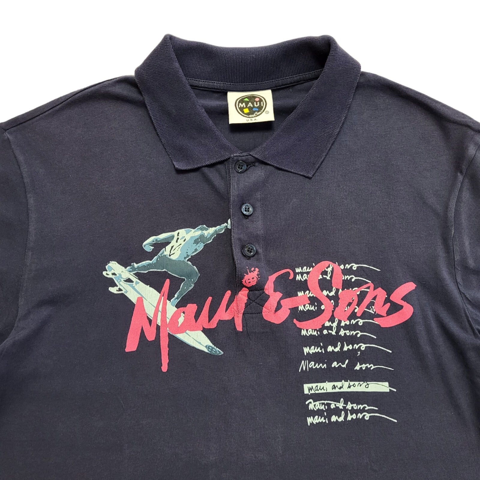 Maui & Sons Vintage Y2K Blue Short Sleeve Polo Top Shirt Men's Size S