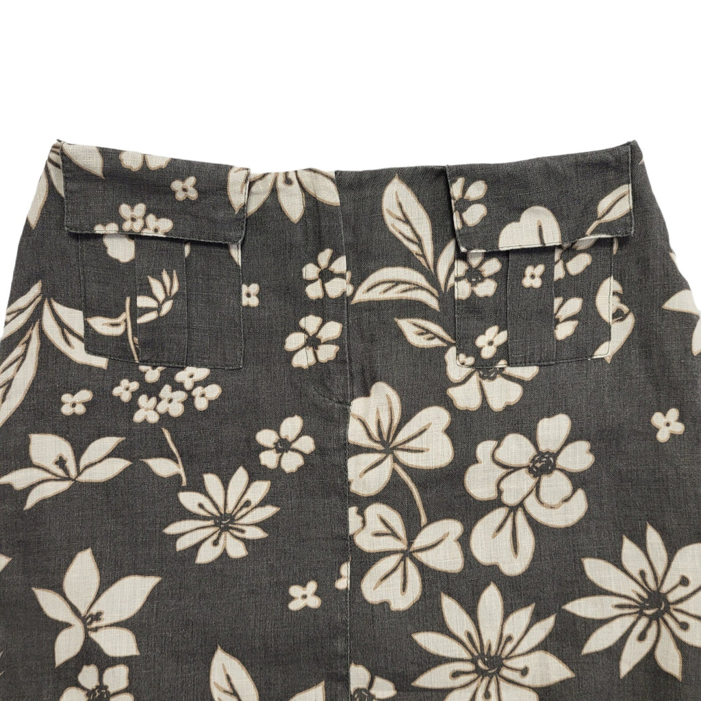 Next Vintage 90's Grey & Beige Floral Straight Midi Skirt Womens UK 8-10