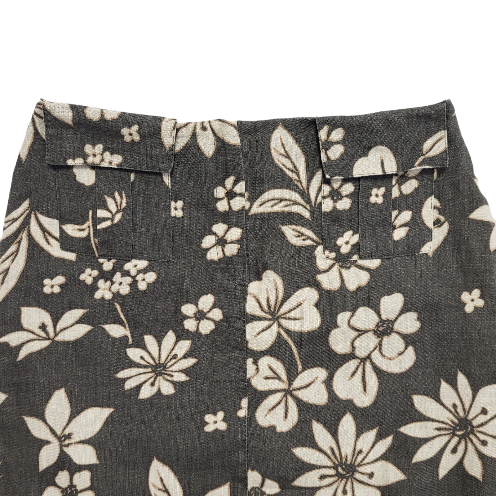 Next Vintage 90's Grey & Beige Floral Straight Midi Skirt Womens UK 8-10