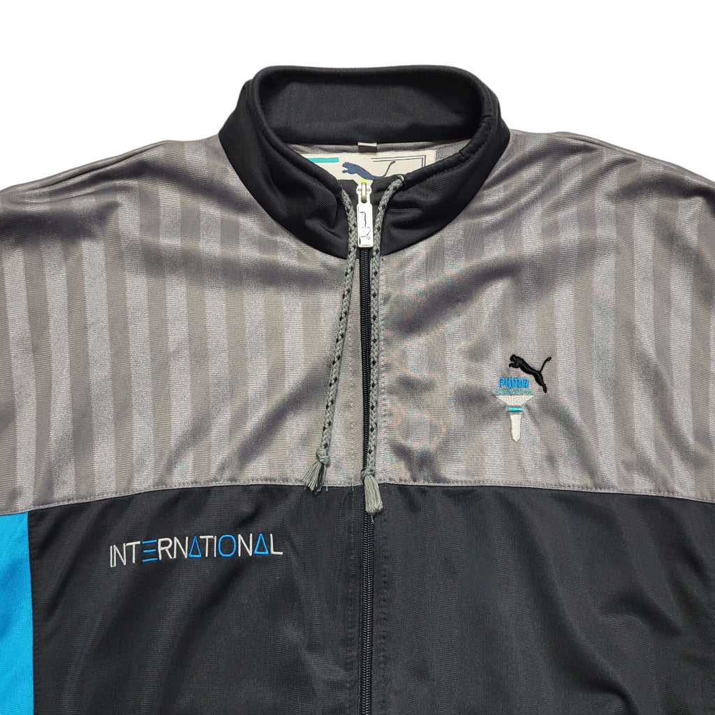 Puma International 80's Vintage Grey Blue Zipped Tracksuit Top Uk Men's Size XL