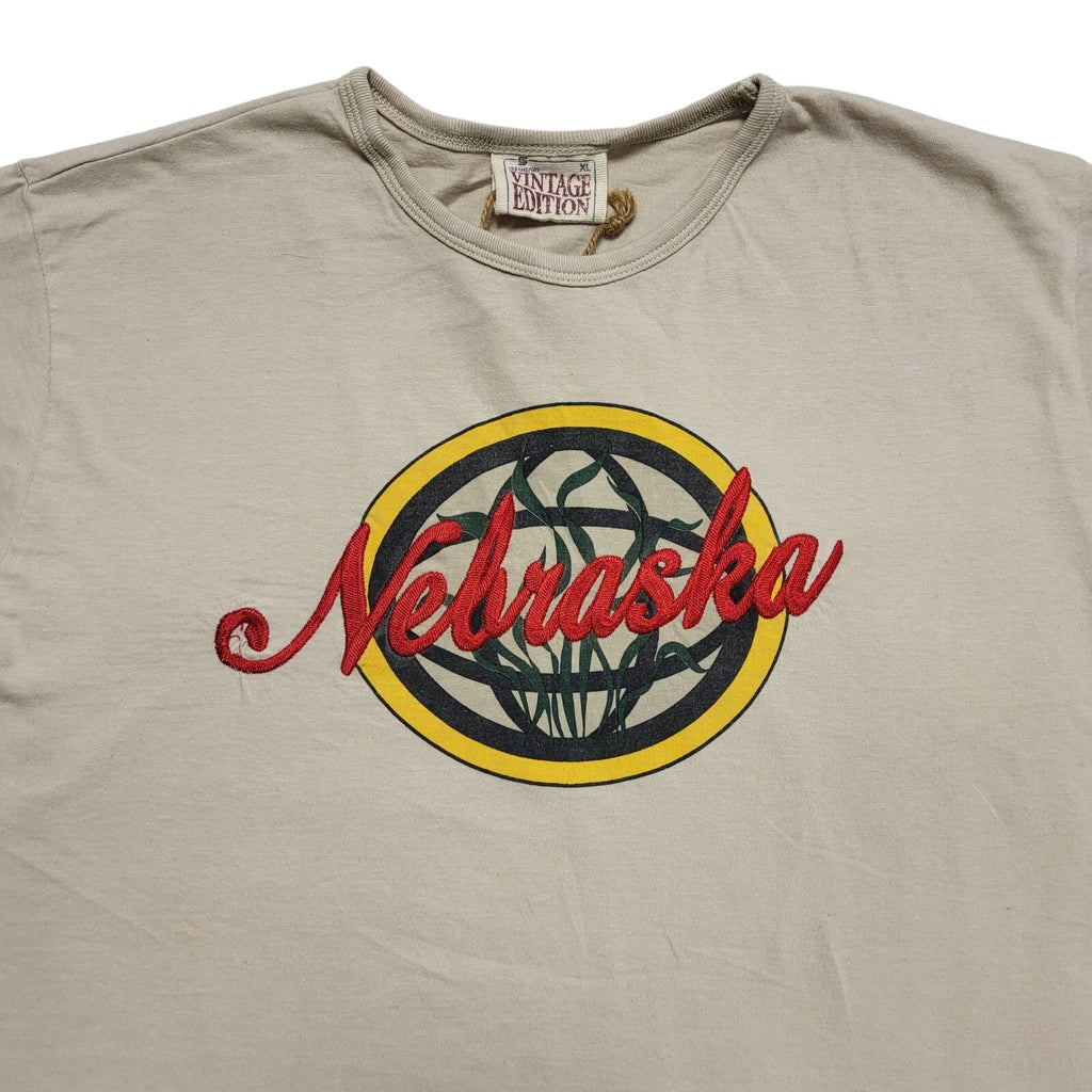 Vintage Edition Vintage 90's Beige Nebraska USA T-Shirt Uk Men's Size XL
