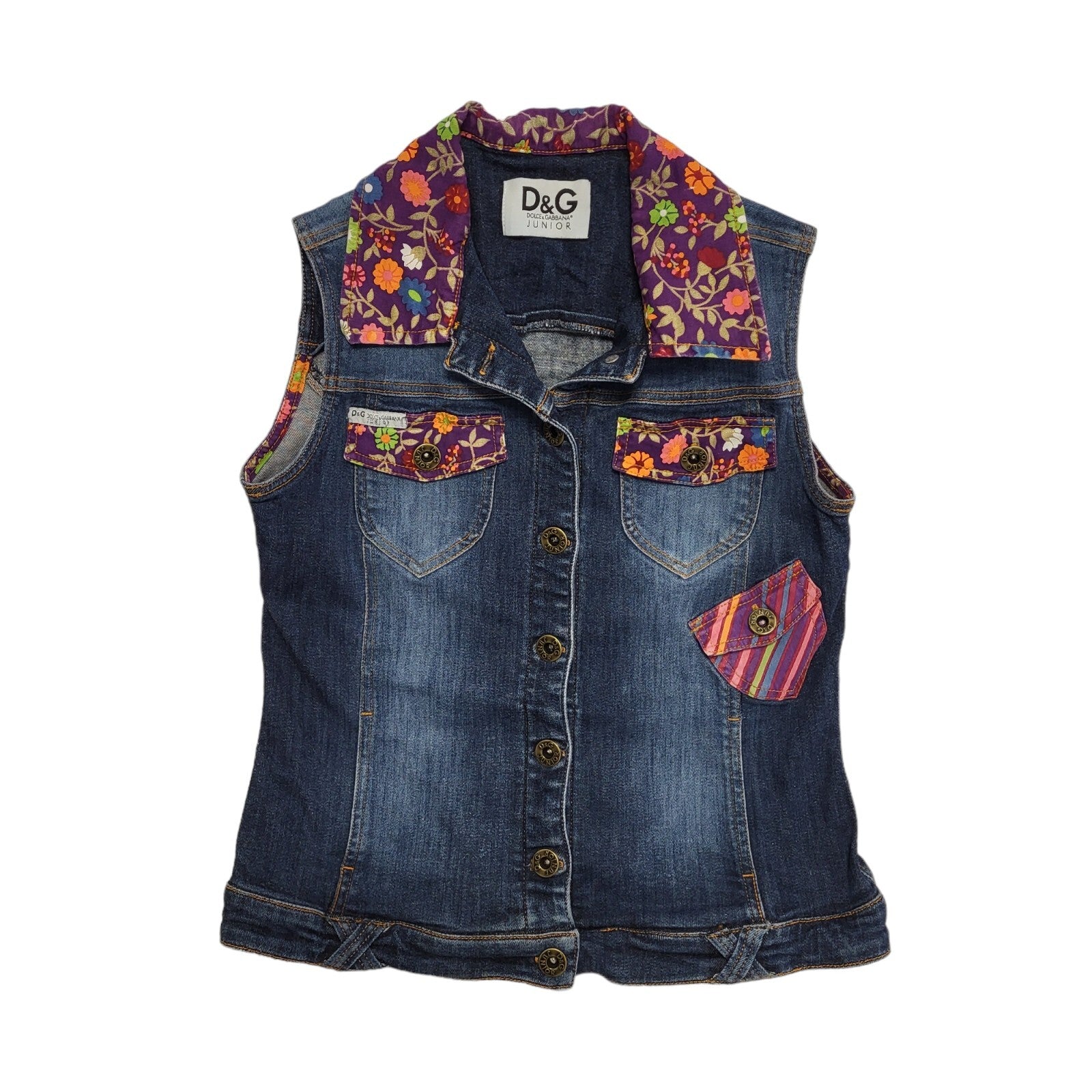 D&G Junior Dark Blue Sleeveless Denim Vest Uk Girl's Size Age 6/7 Years