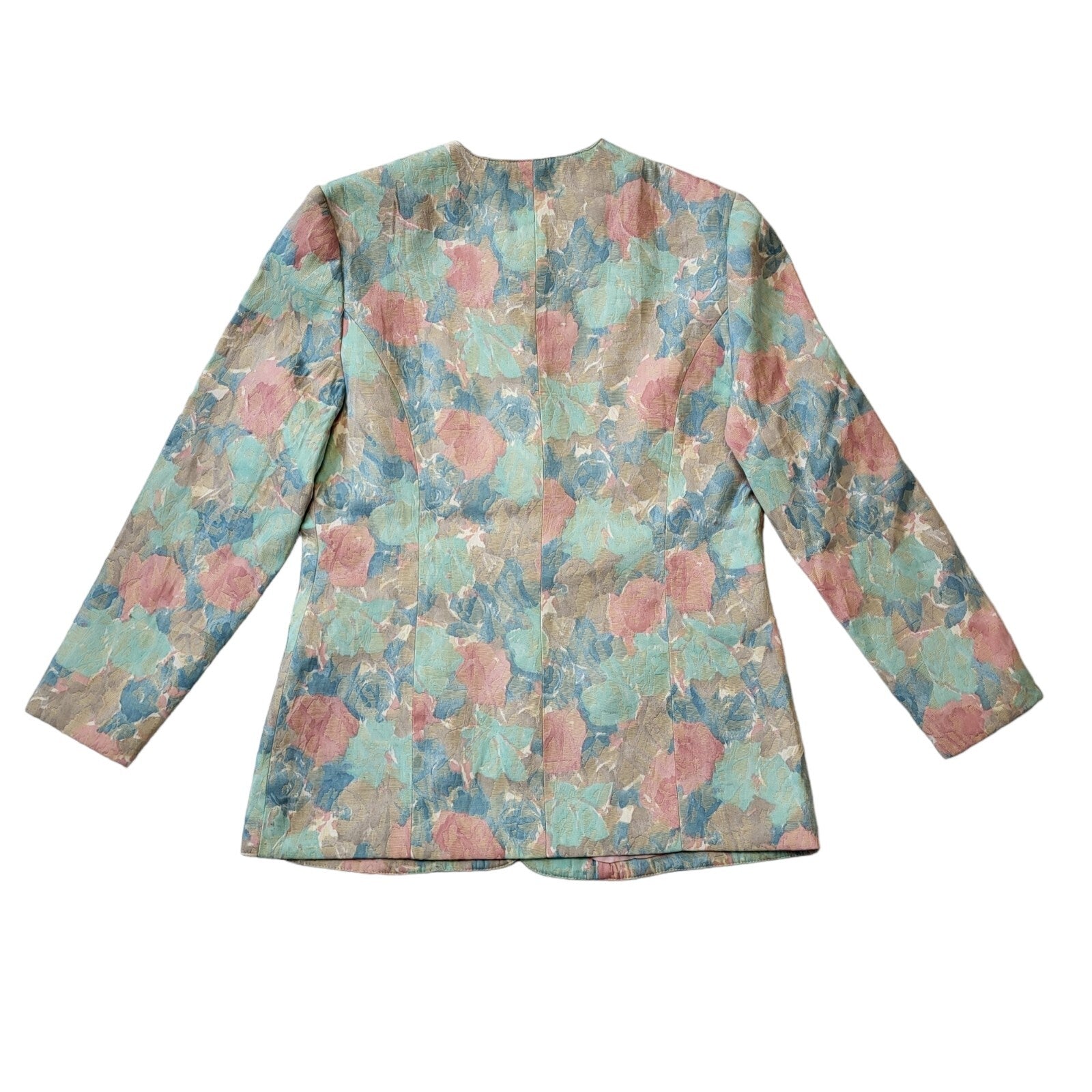 Fabtex 80s Vintage Blue & Pink Floral Women's Button Up Jacket Size 16