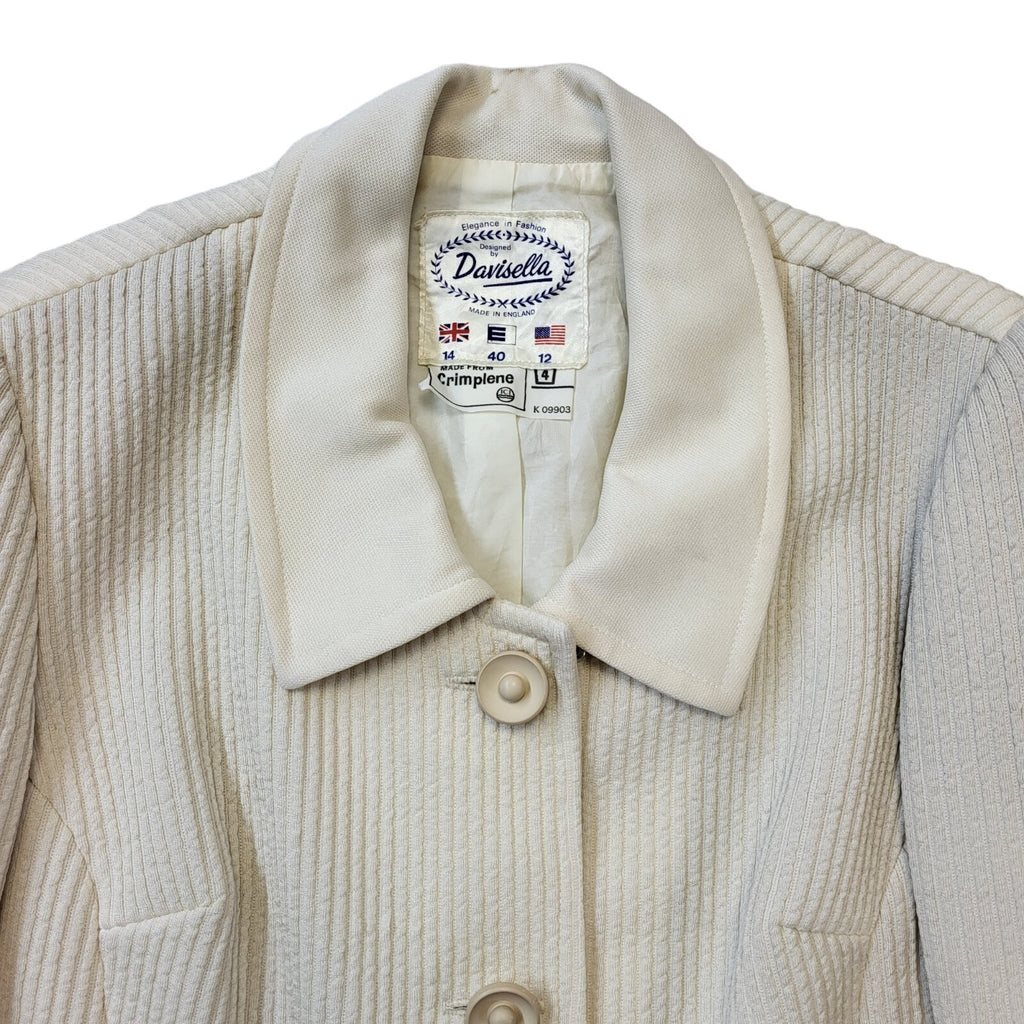 70s Vintage Davisella Cream Jacket & Dress Women's Size 14 Eu 42