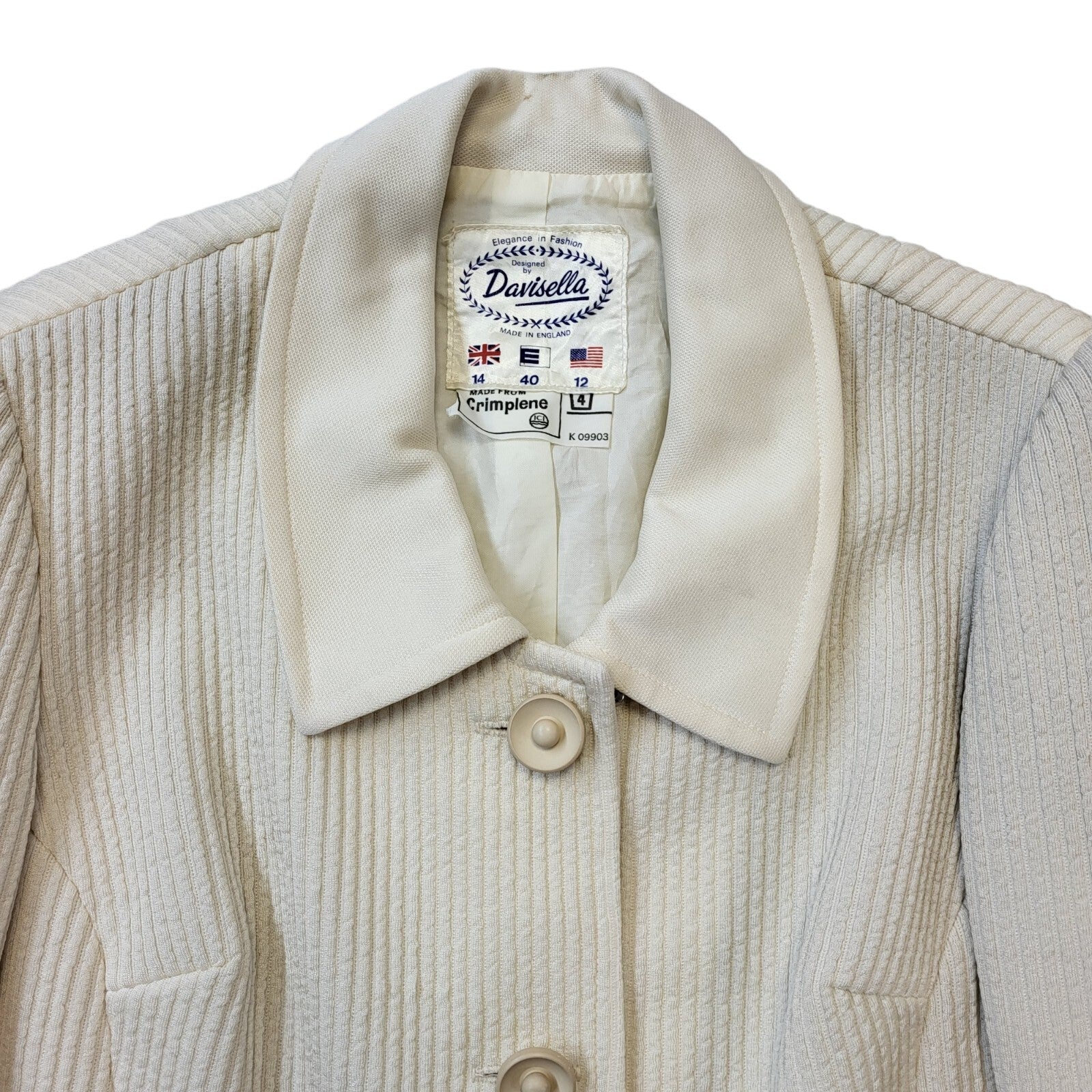 70s Vintage Davisella Cream Jacket & Dress Women's Size 14 Eu 42