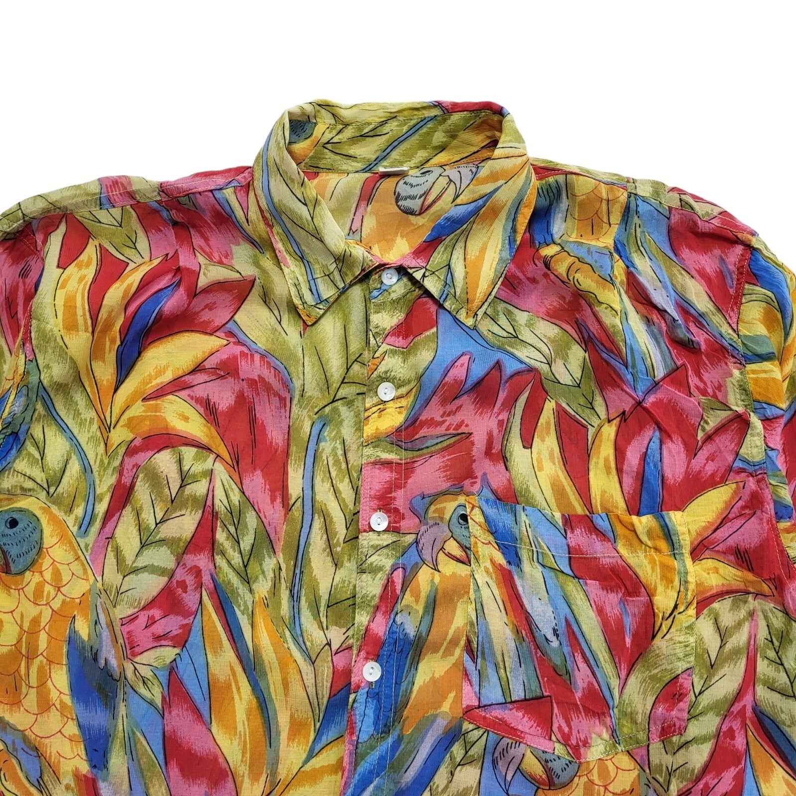 Vintage 90s Pink Green Abstract Short Sleeve Retro Shirt Uk Men's Size L