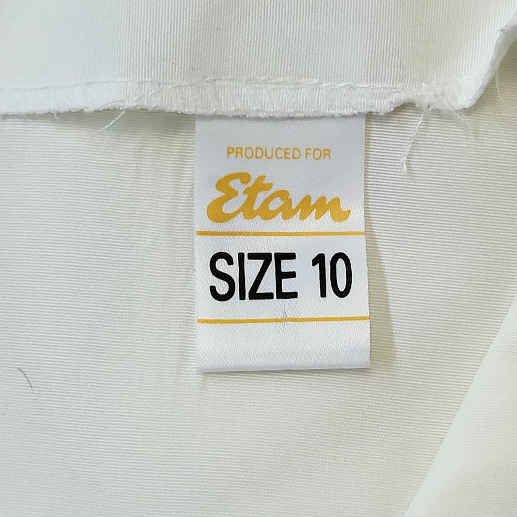 Etam 80s Vintage White Button Up Collared V-Neck Blouse Womens Size 10