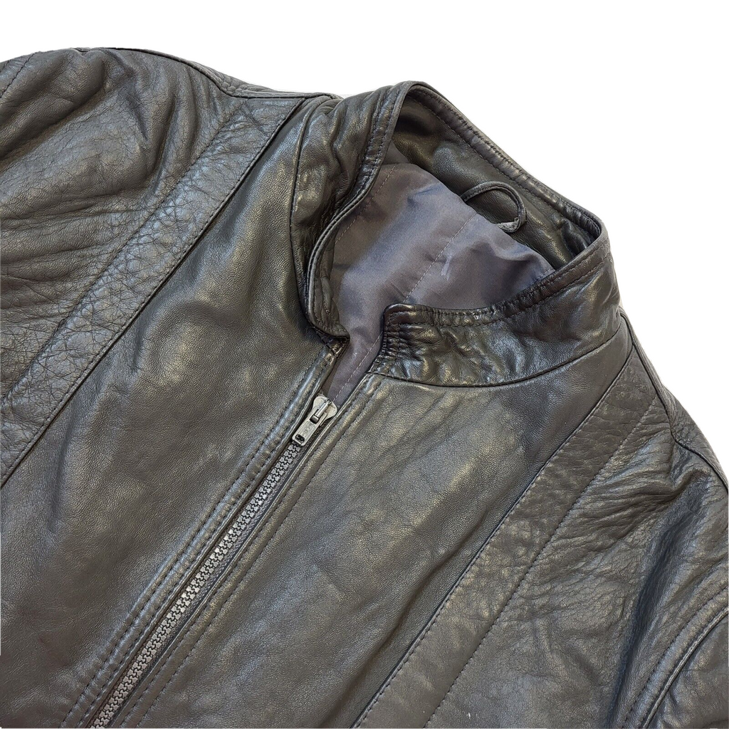 St Michael 80s Vintage Grey t Zip Fasten Leather Jacket Men's Size Medium
