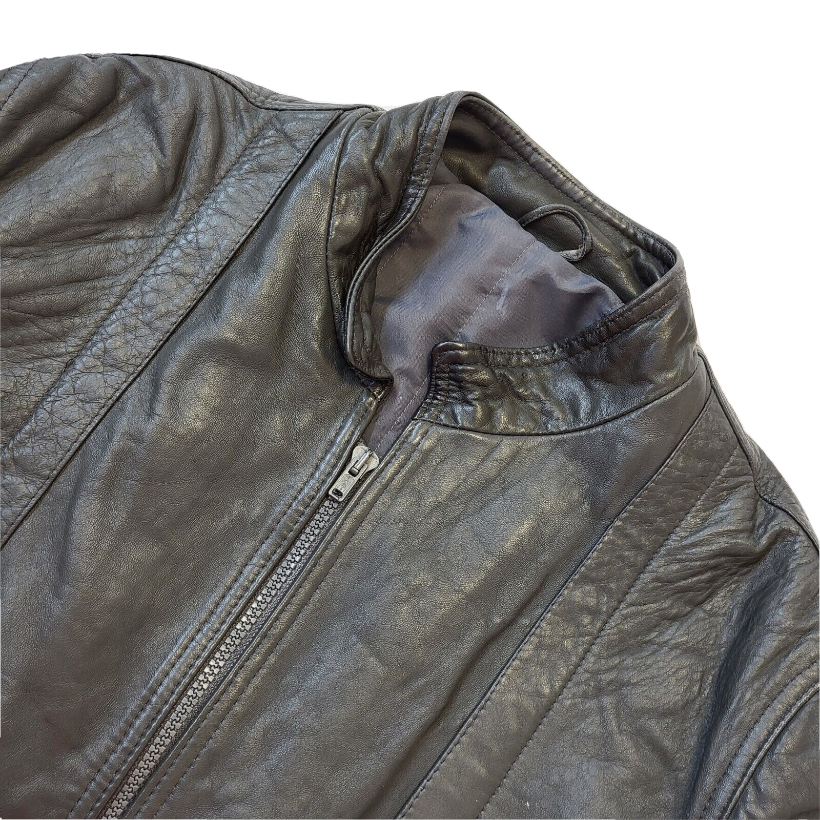 St Michael 80s Vintage Grey t Zip Fasten Leather Jacket Men's Size Medium