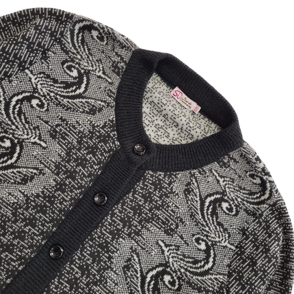Sarah Dunnway Grey Black 80s Vintage Button Cardigan Uk Women's Size XL / XXL