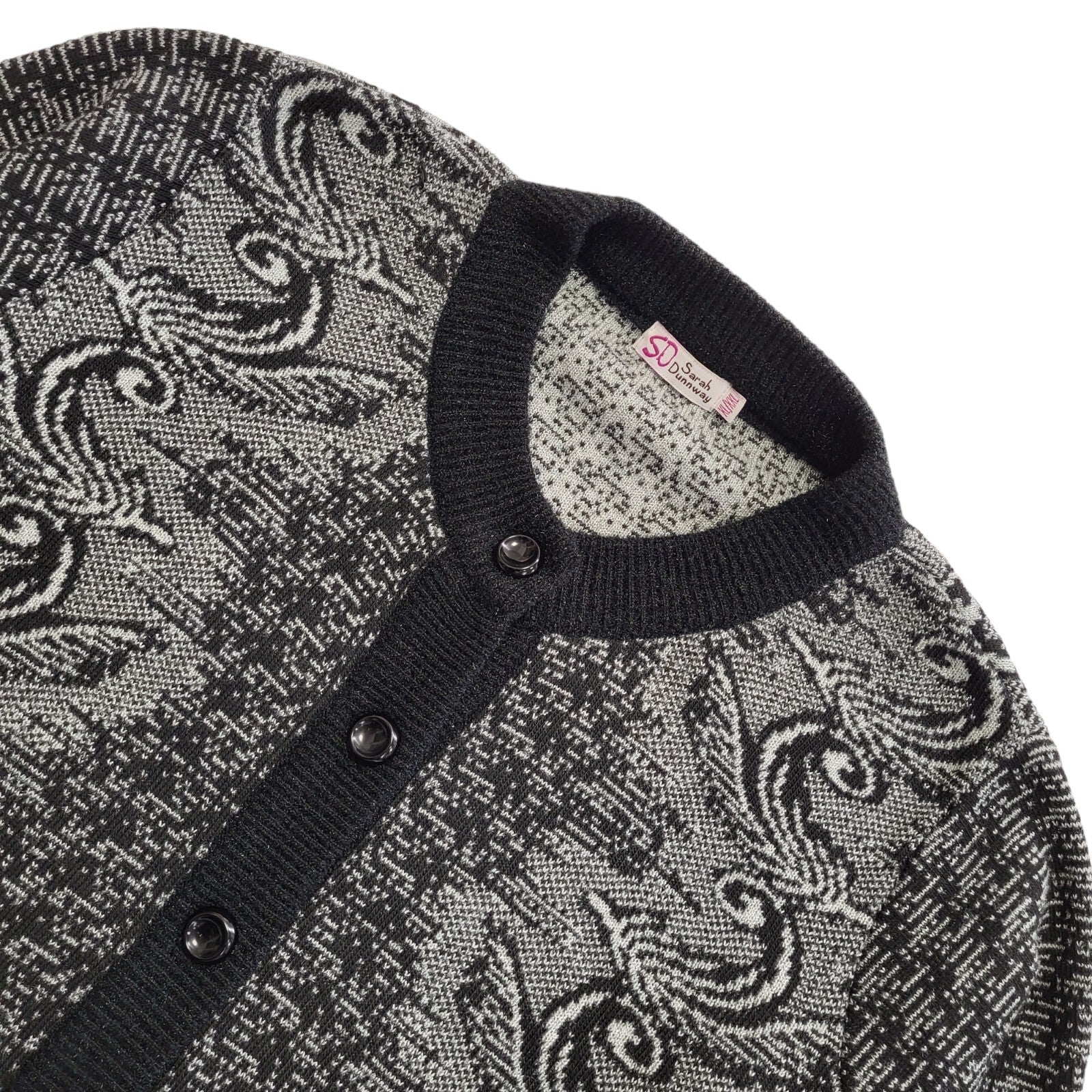 Sarah Dunnway Grey Black 80s Vintage Button Cardigan Uk Women's Size XL / XXL