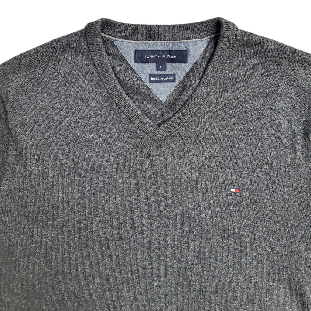 Tommy Hilfiger Y2K Grey V-Neck Long Sleeve Jumper Men's UK Size M