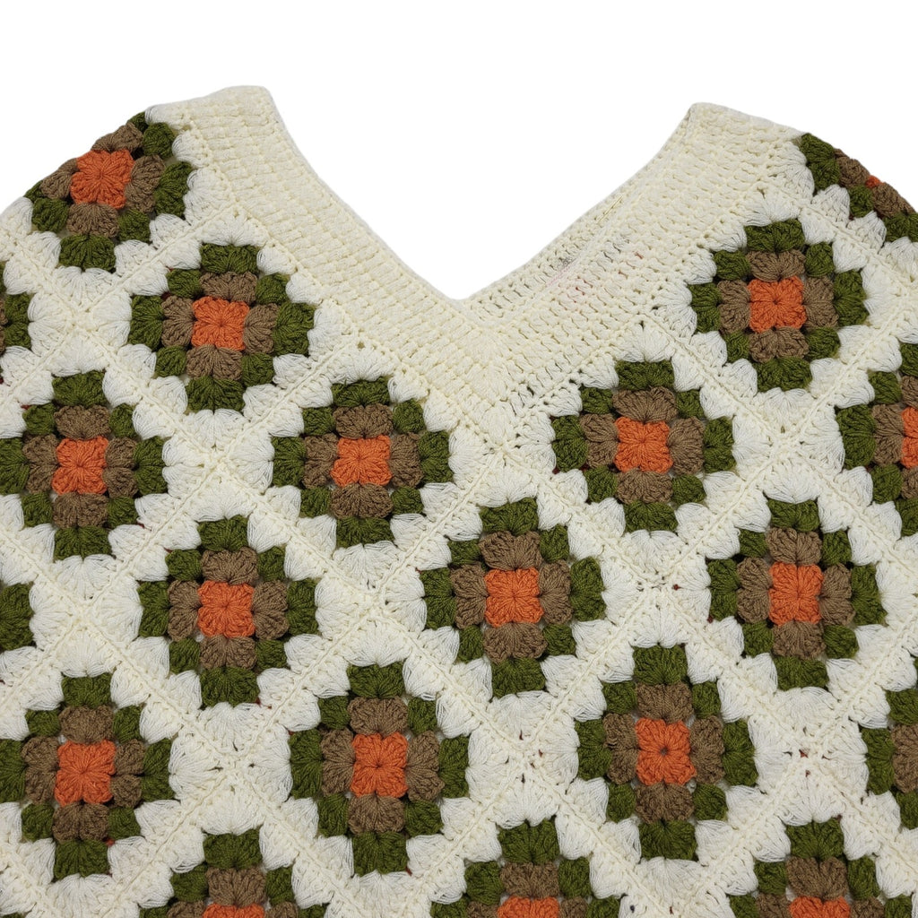 Crochet By Hand White Green Wool Shawl Uk Women's Size Large