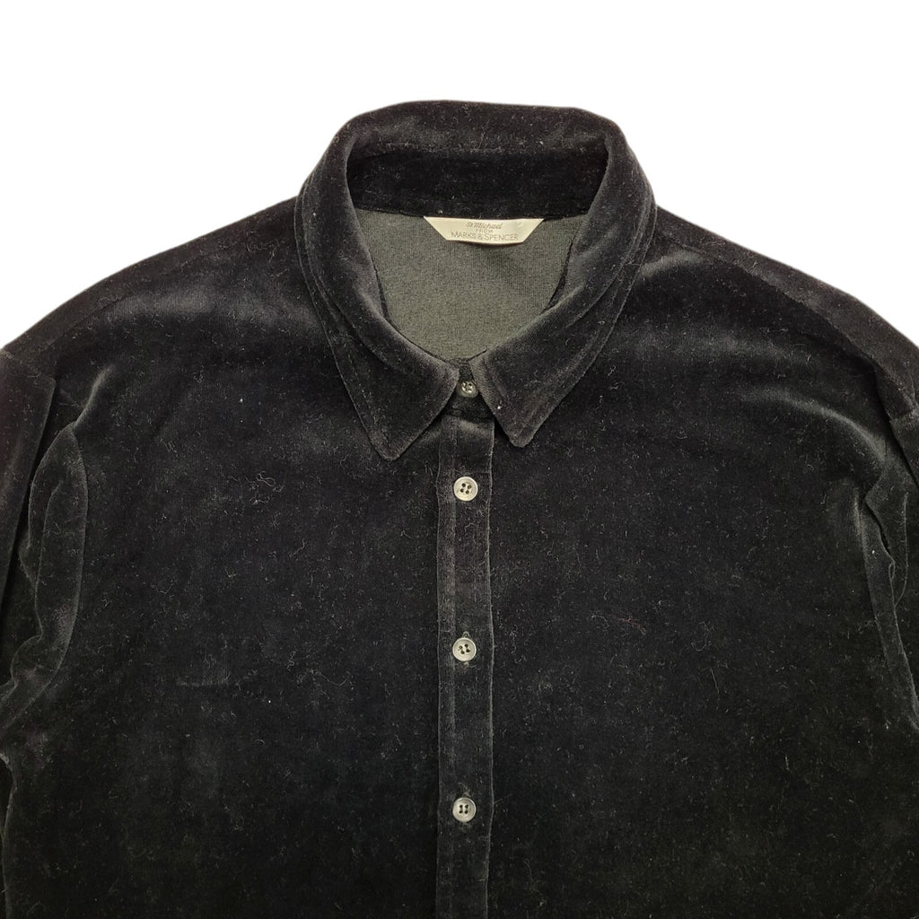 Marks and Spencer 90s Vintage Black Velour Long Sleeve Shirt Womens Size 10