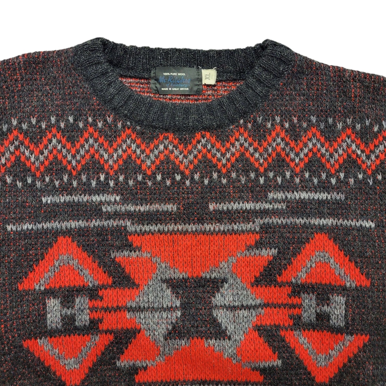 Mc Richie Vintage 80's Red & Grey Wool Jumper Mens UK Size XL